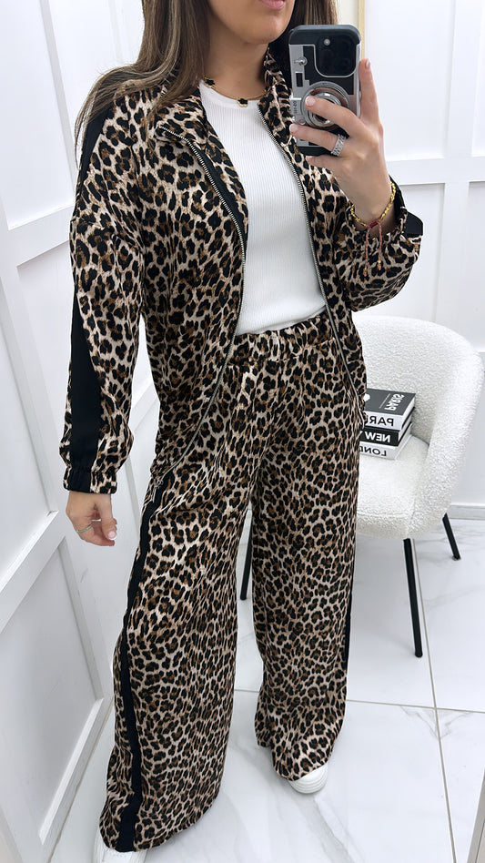 SAMMY leopard print jacket and trousers co-ord with black stripe