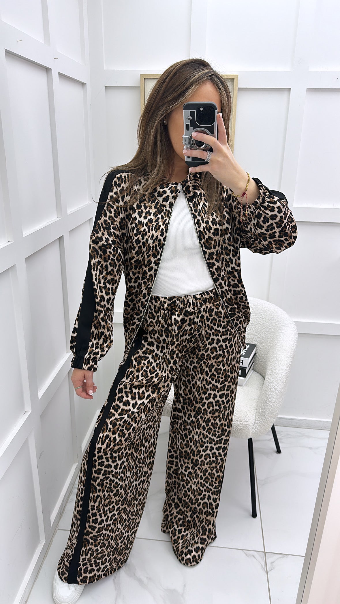 SAMMY leopard print jacket and trousers co-ord with black stripe