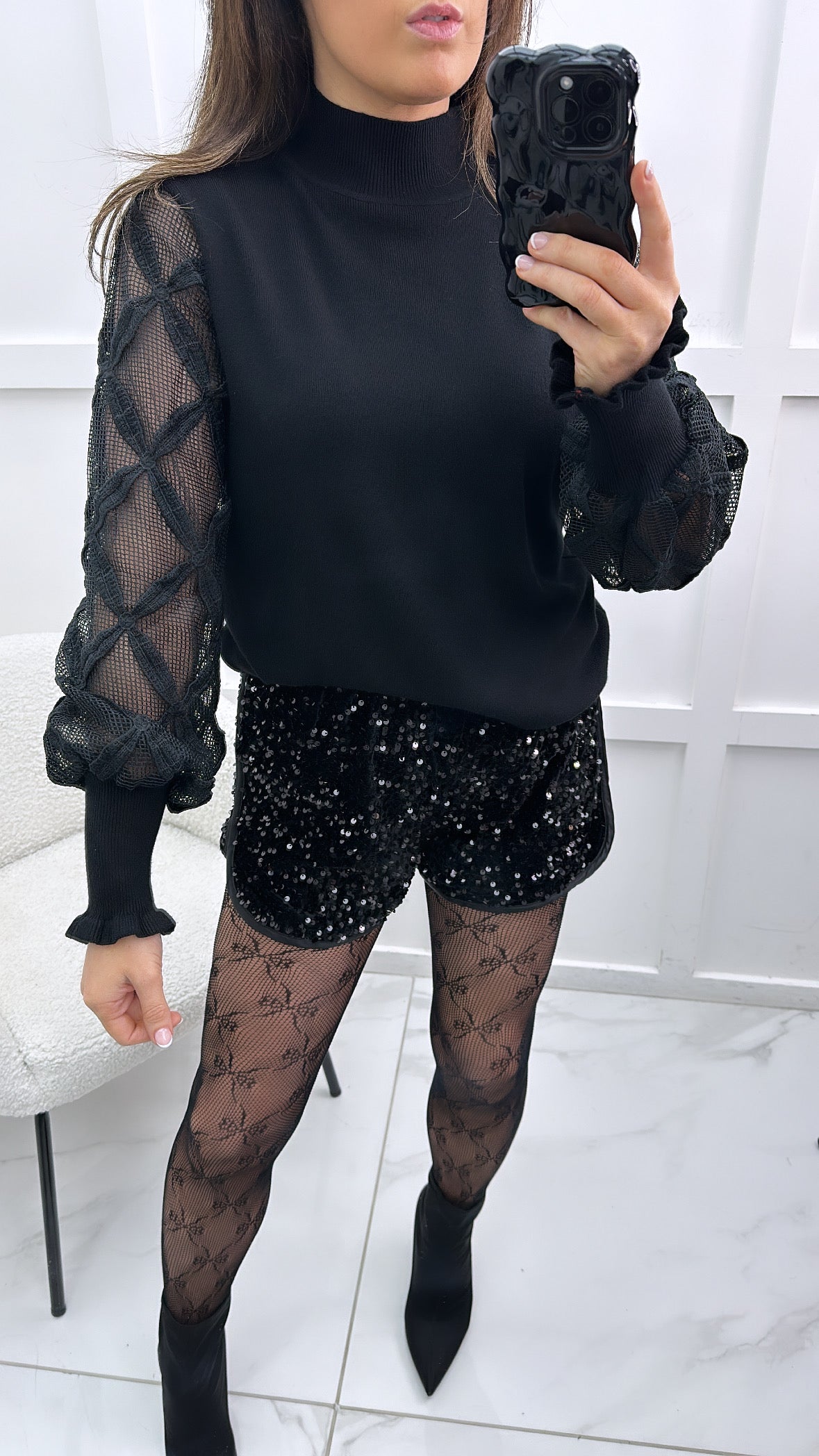 JENNA black super soft jumper with sheer sleeves The Dressing Room