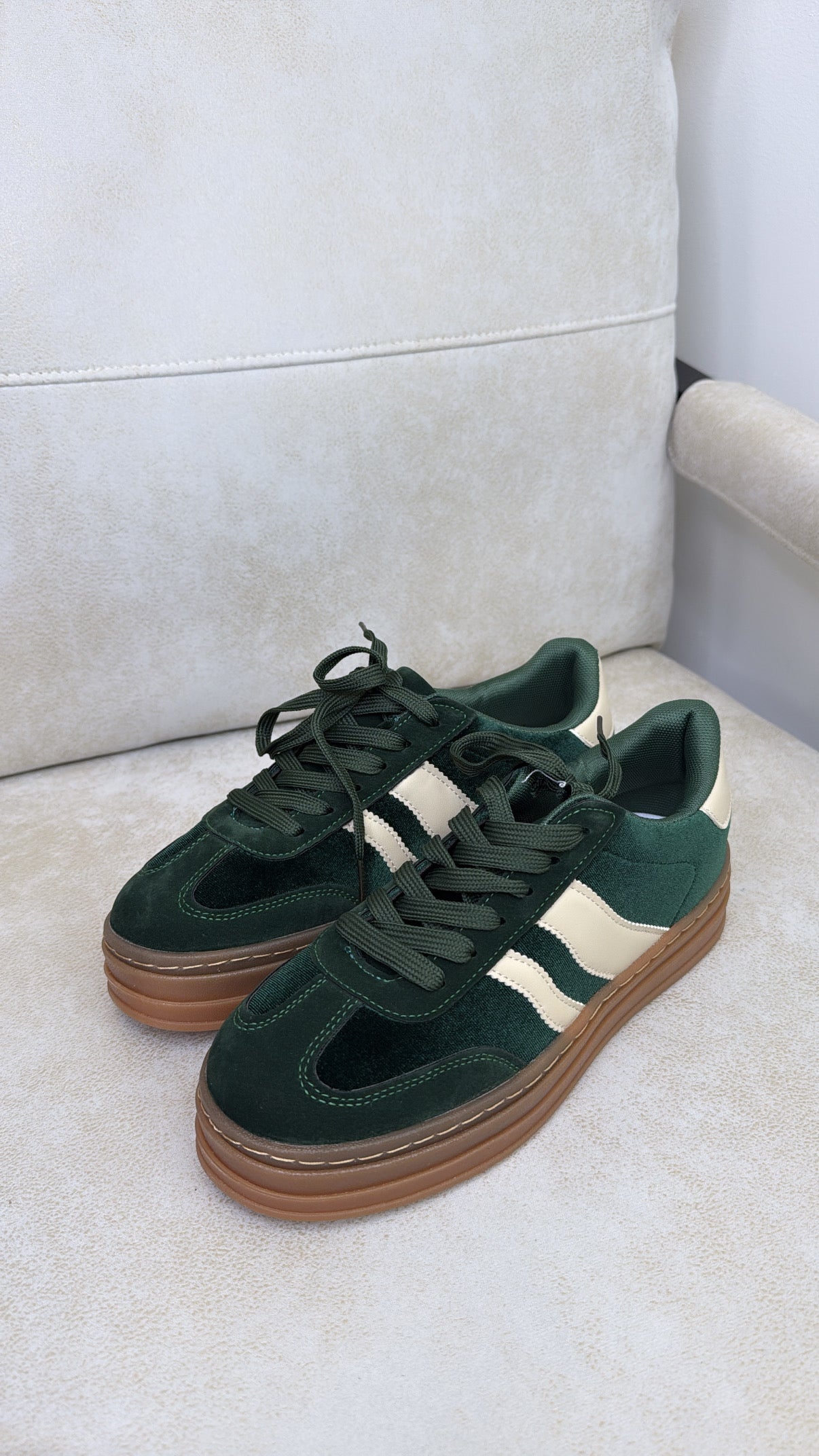 ALEX green velvet chunky trainers