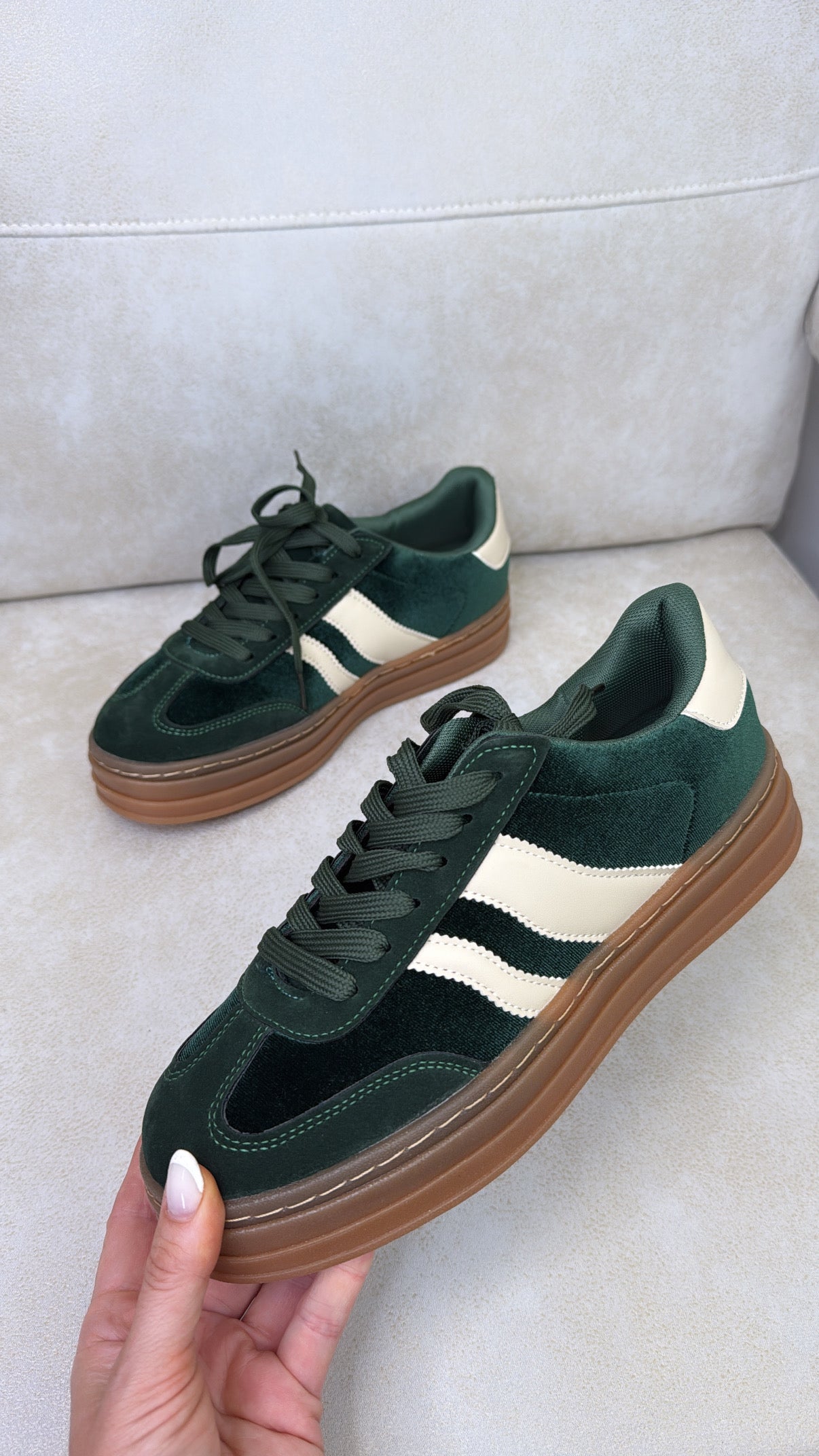 ALEX green velvet chunky trainers