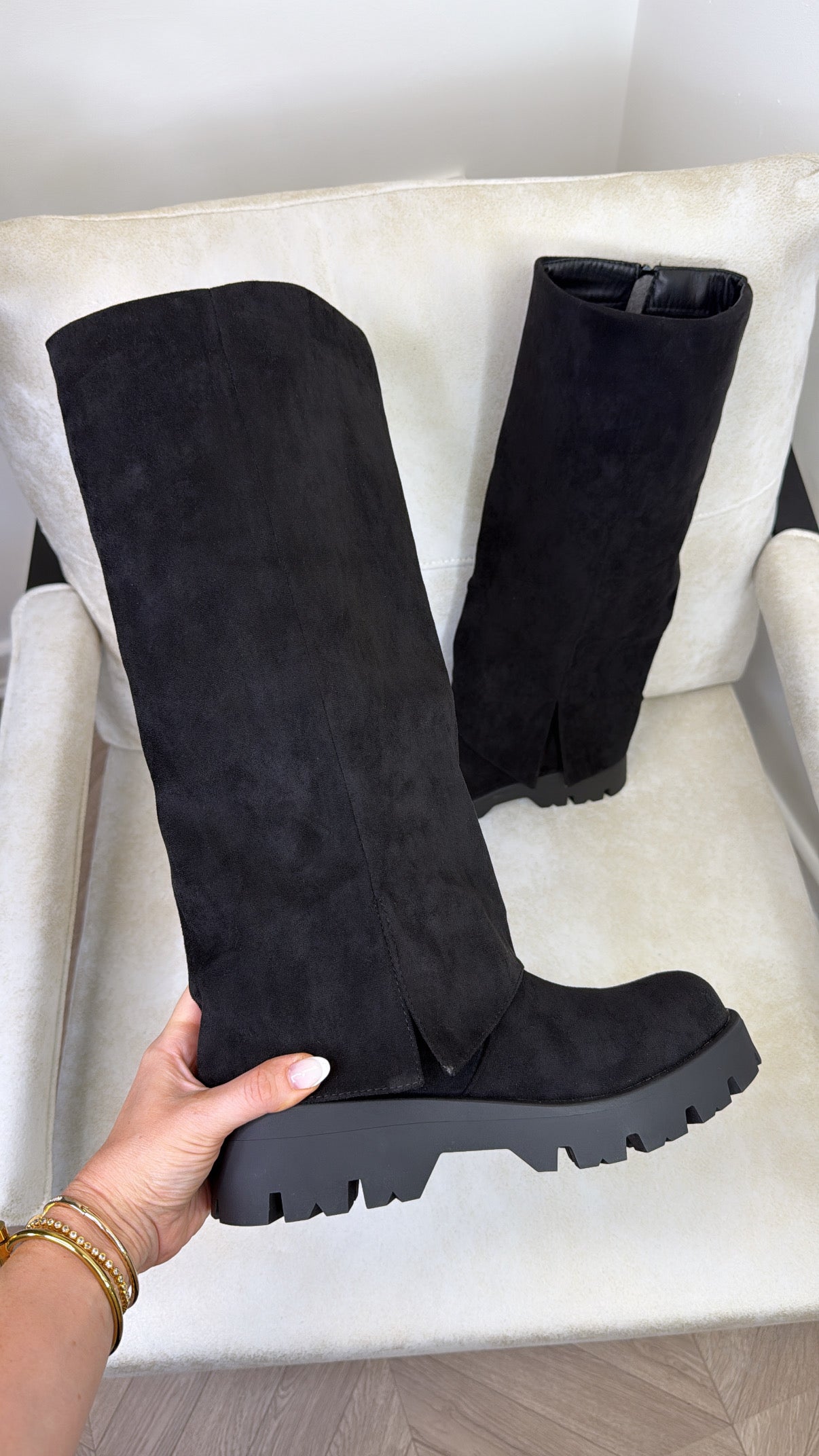 ALBA black faux suede fold down boots