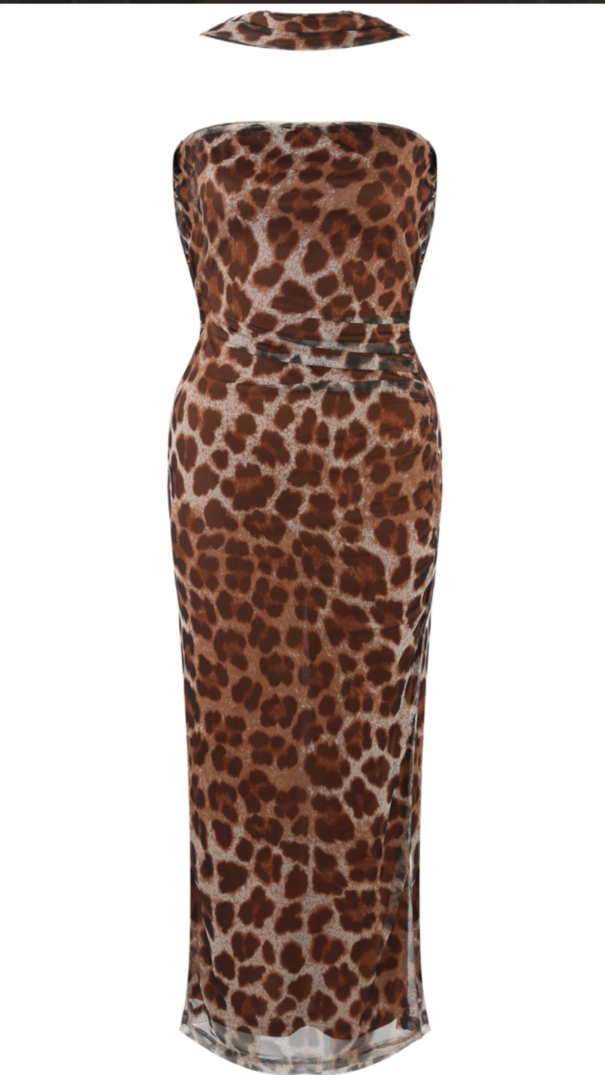 LAYLA leopard print mesh halterneck midi dress