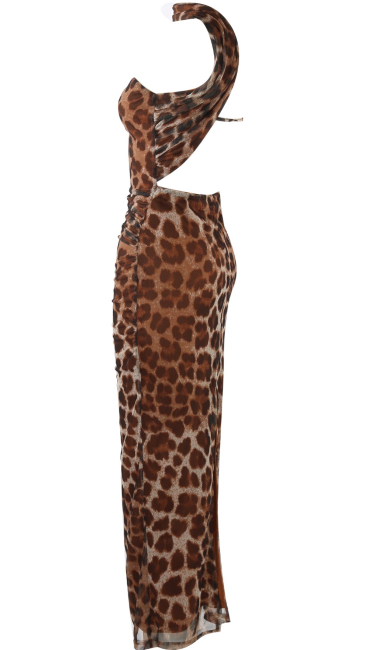 LAYLA leopard print mesh halterneck midi dress