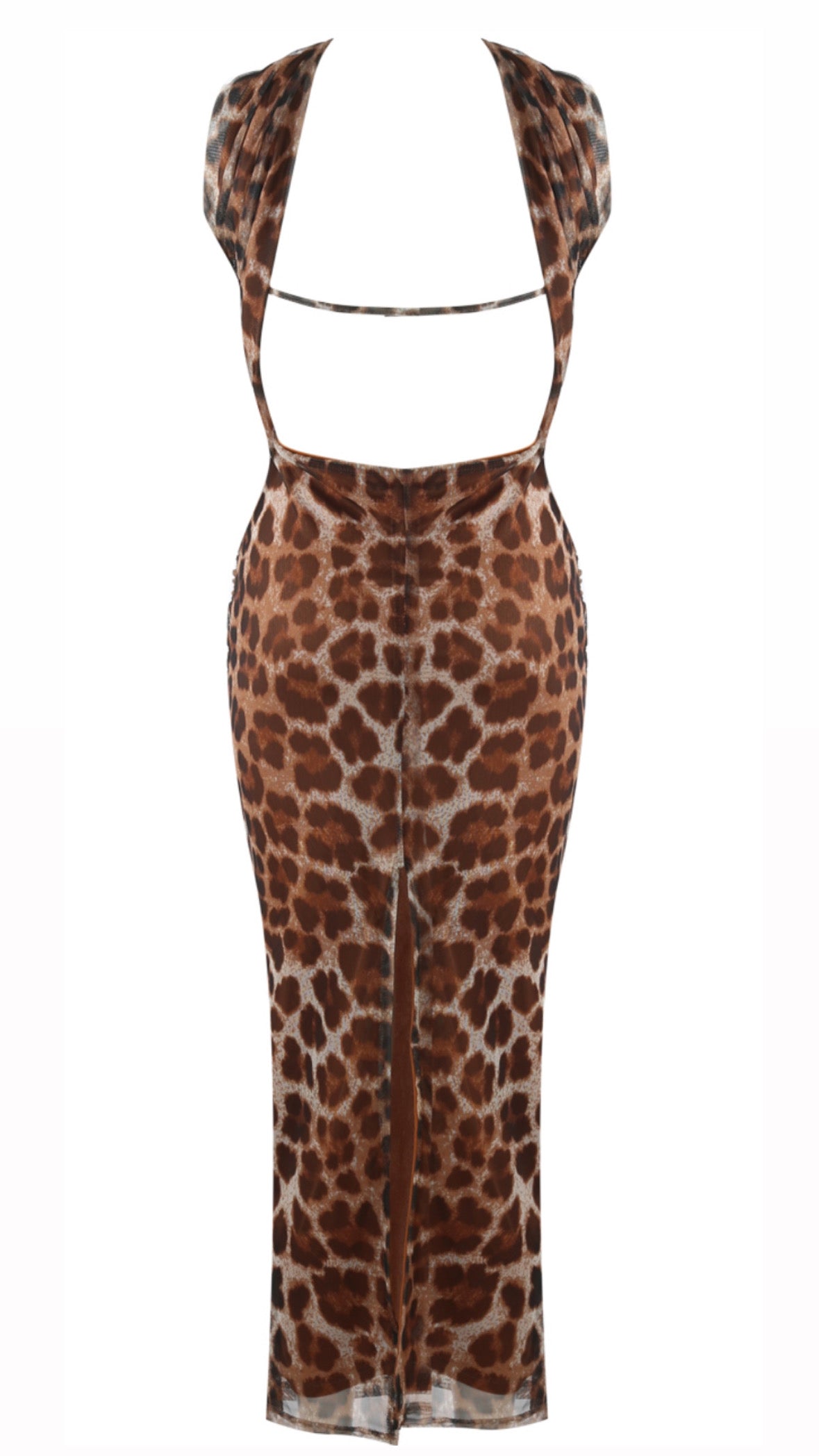 LAYLA leopard print mesh halterneck midi dress