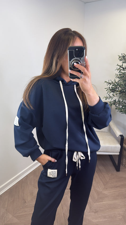 MELISSA navy hoody lounge set with badge detail