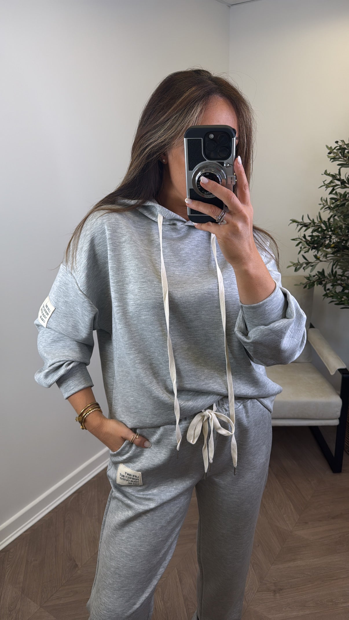 MELISSA grey hoody lounge set with badge detail