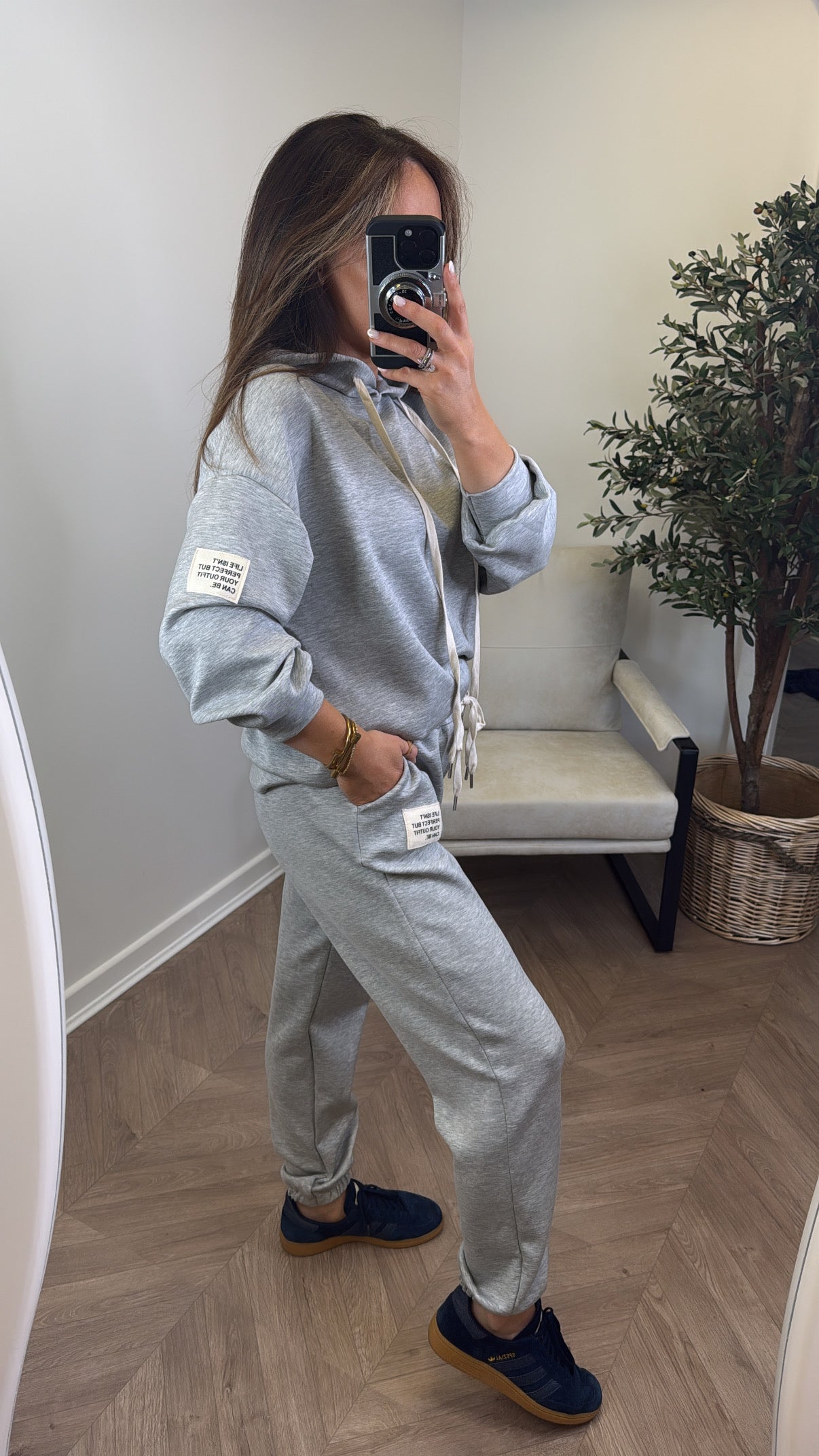 MELISSA grey hoody lounge set with badge detail
