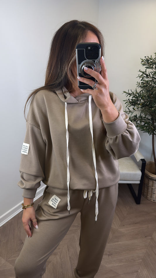 MELISSA mocha hoody lounge set with badge detail
