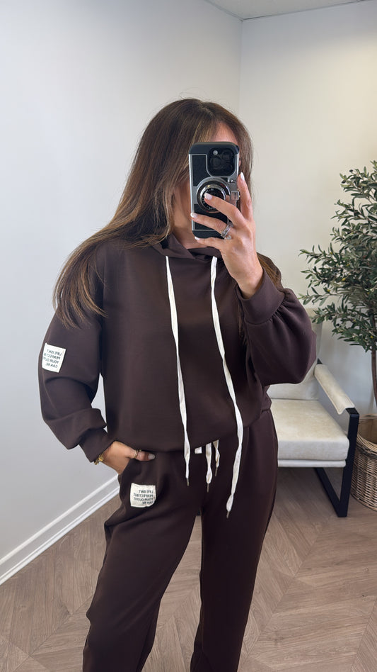 MELISSA brown hoody lounge set with badge detail