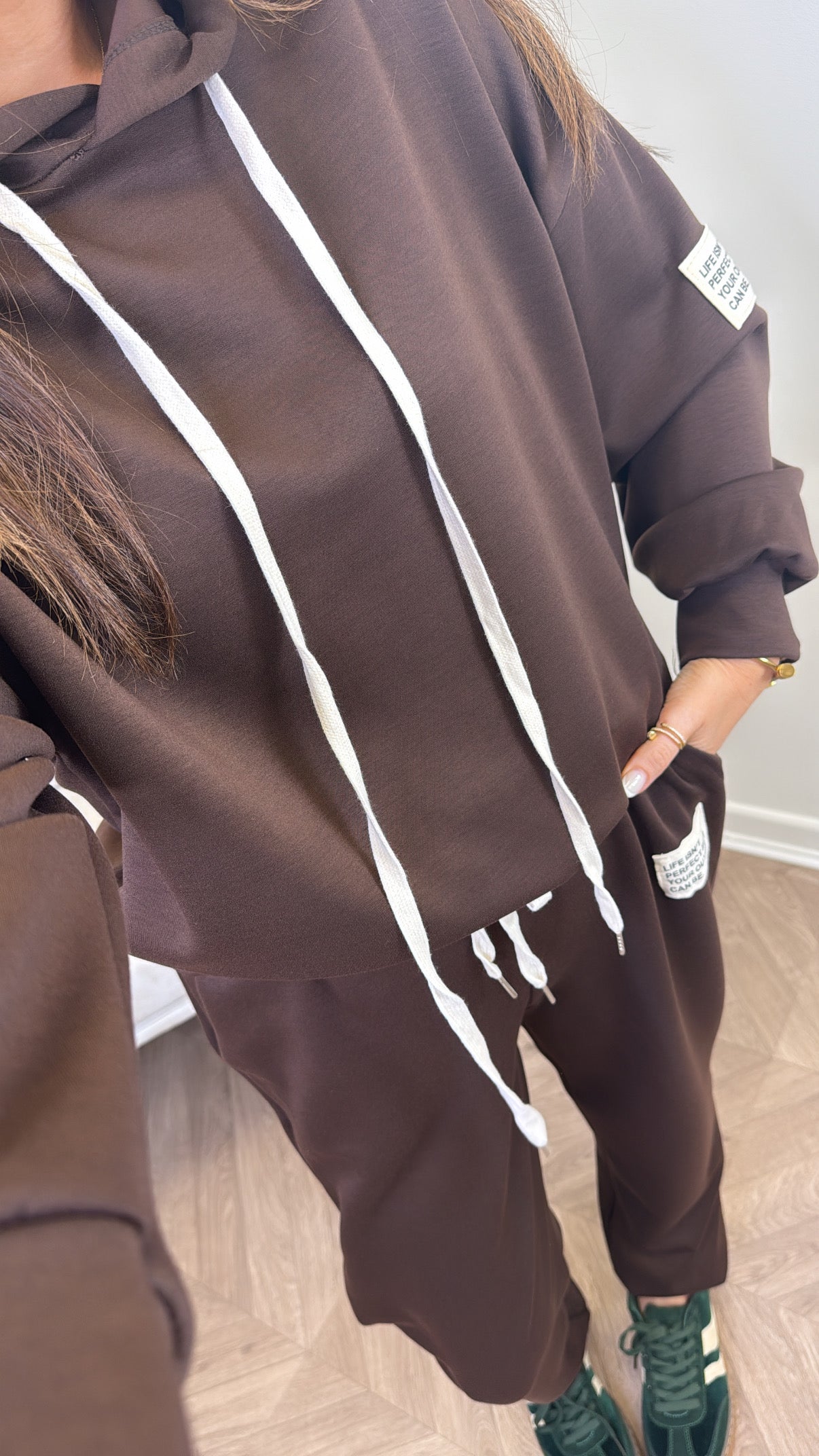 MELISSA brown hoody lounge set with badge detail