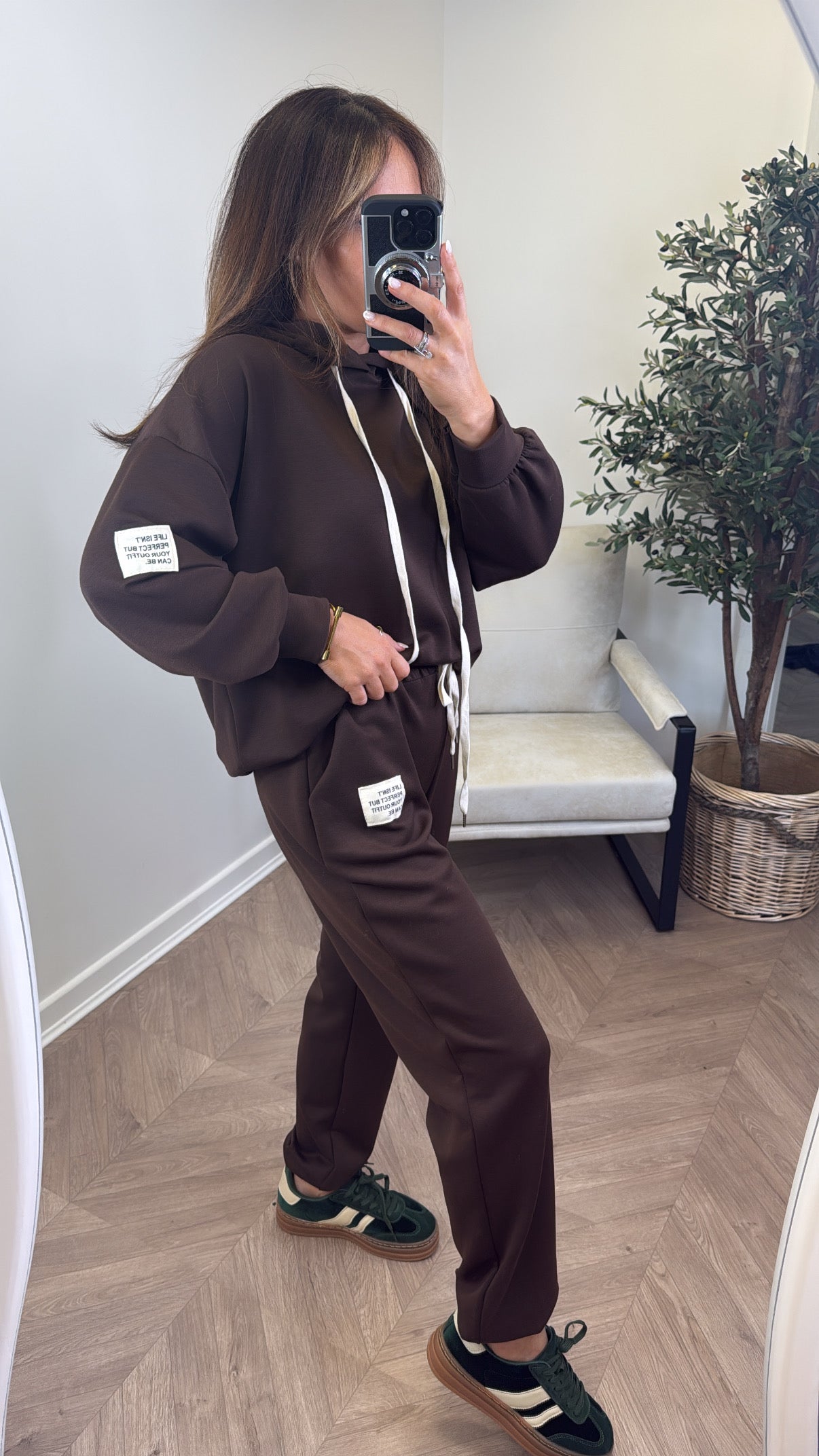 MELISSA brown hoody lounge set with badge detail