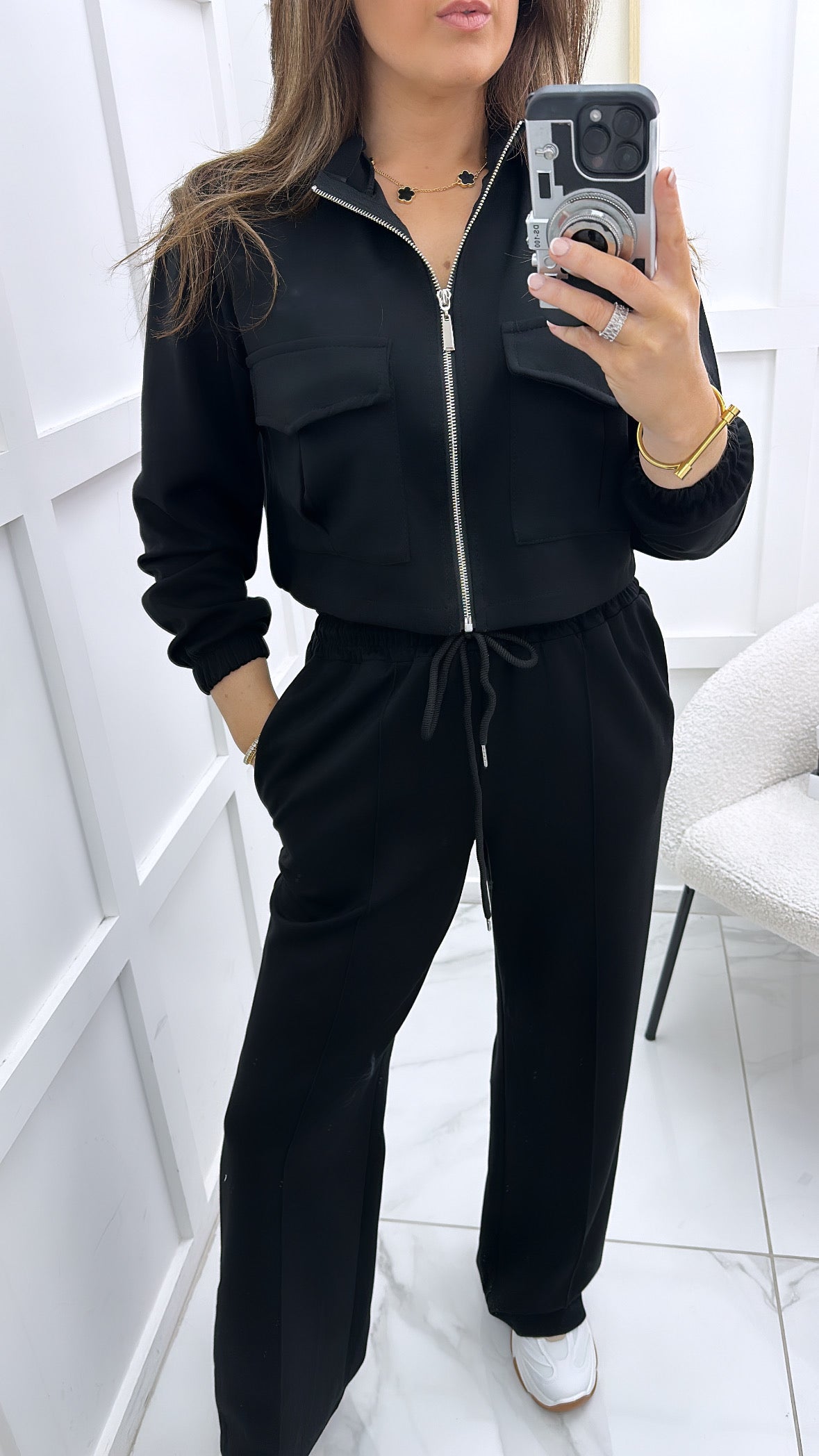 ISABELLA black crop zip up jacket and joggers co-ord set