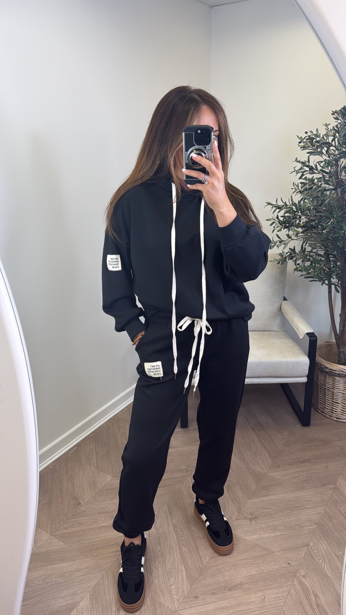 MELISSA black hoody lounge set with badge detail