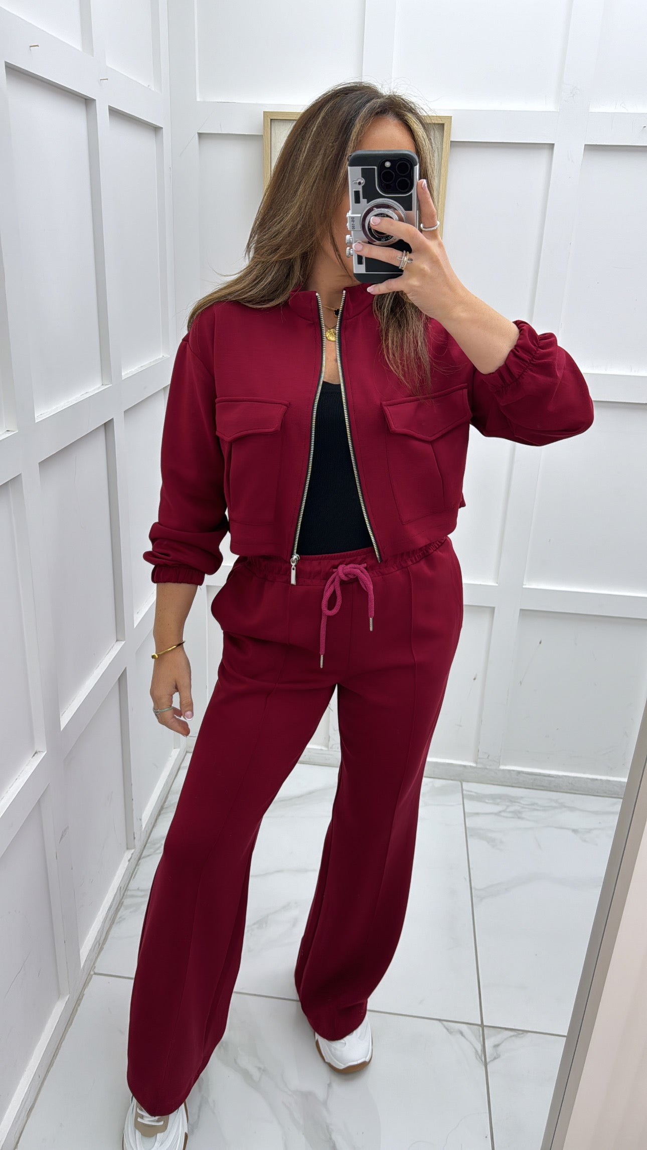 ISABELLA burgundy crop zip up jacket and joggers co-ord set