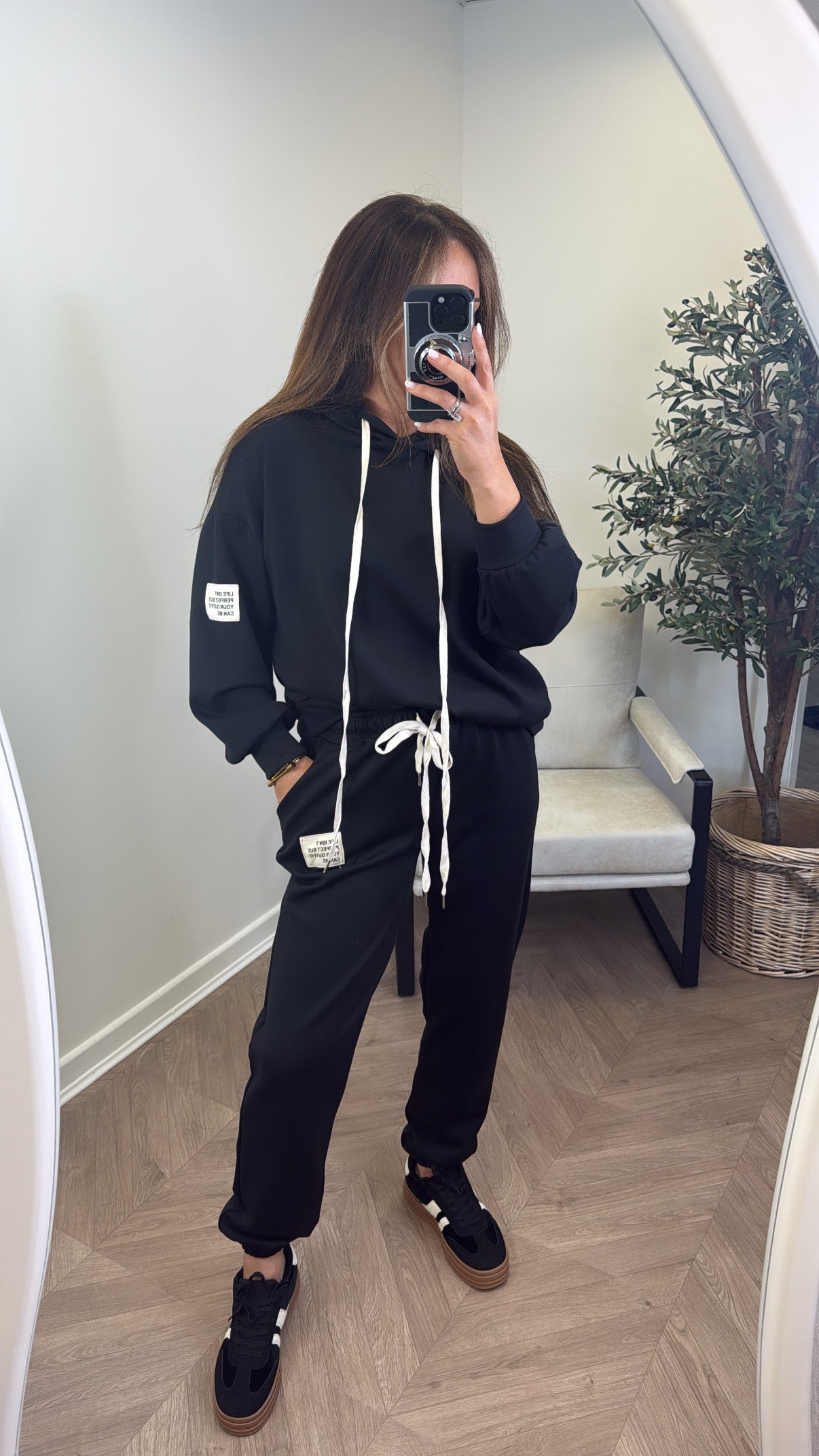 MELISSA black hoody lounge set with badge detail