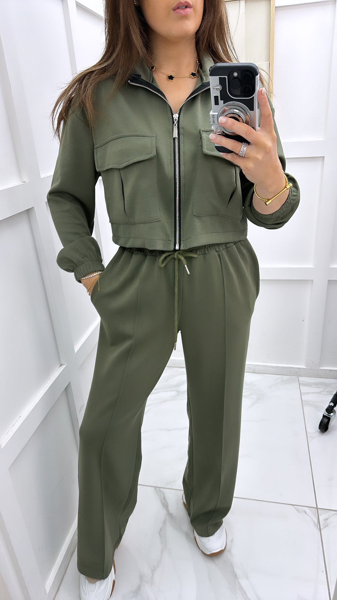 ISABELLA khaki crop zip up jacket and joggers co-ord set