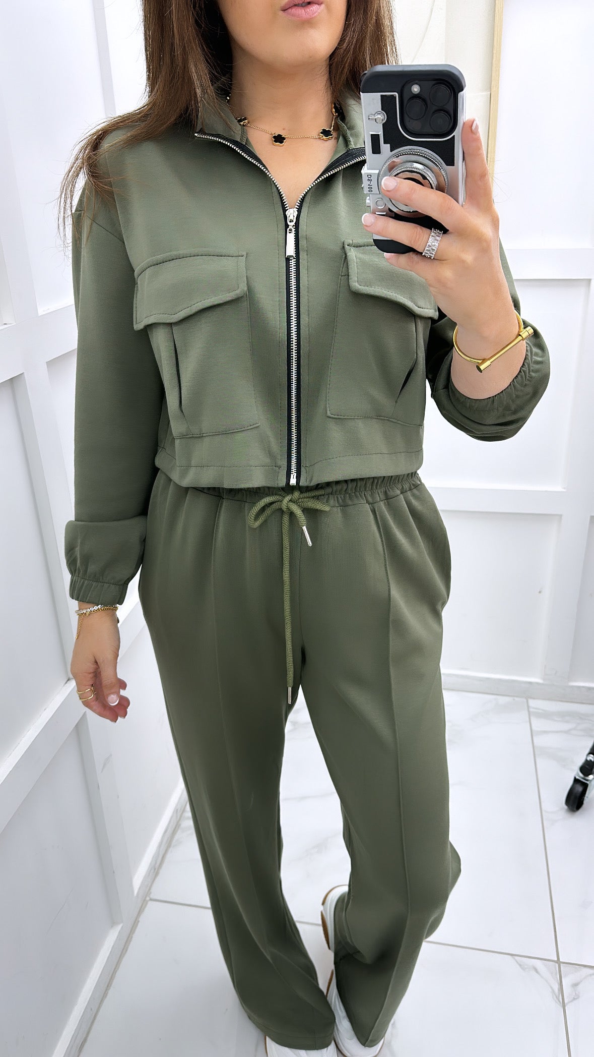 ISABELLA khaki crop zip up jacket and joggers co-ord set