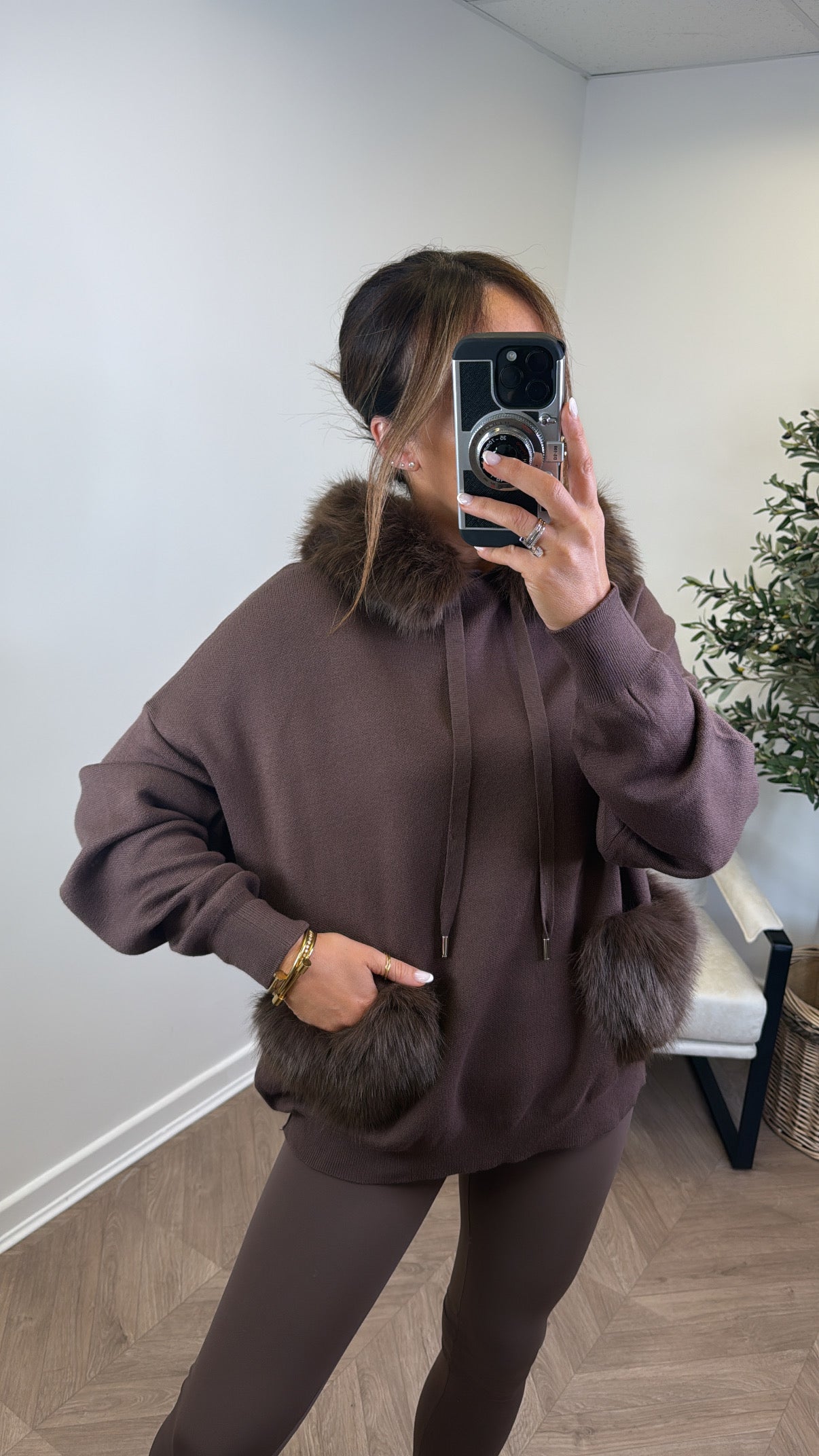 FELICITY brown faux fur trim hoody