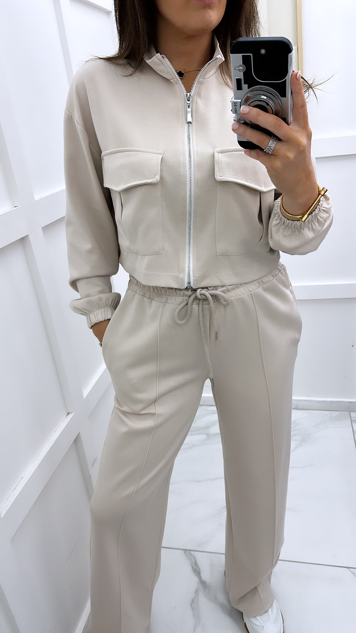 ISABELLA cream crop zip up jacket and joggers co-ord set