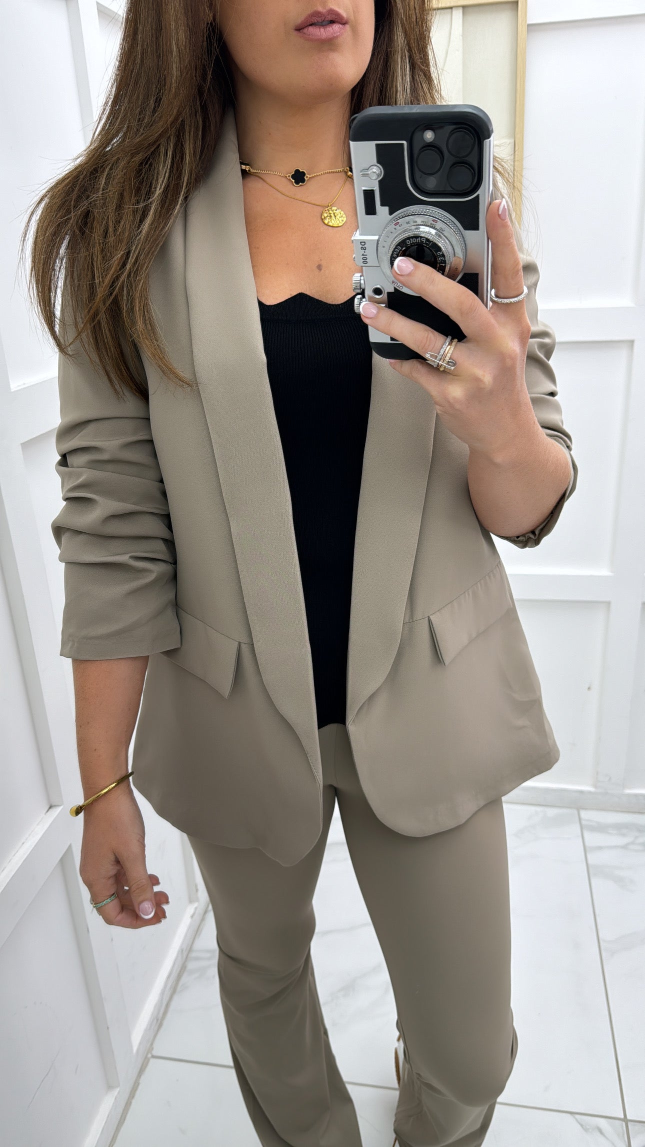 LOUISA mocha ruched sleeve blazer