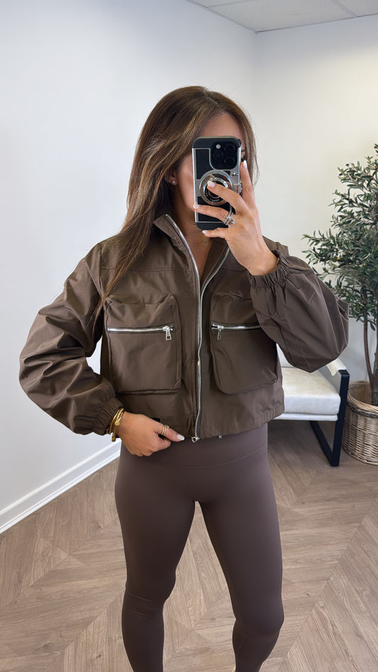 SARA brown zip detail bomber jacket