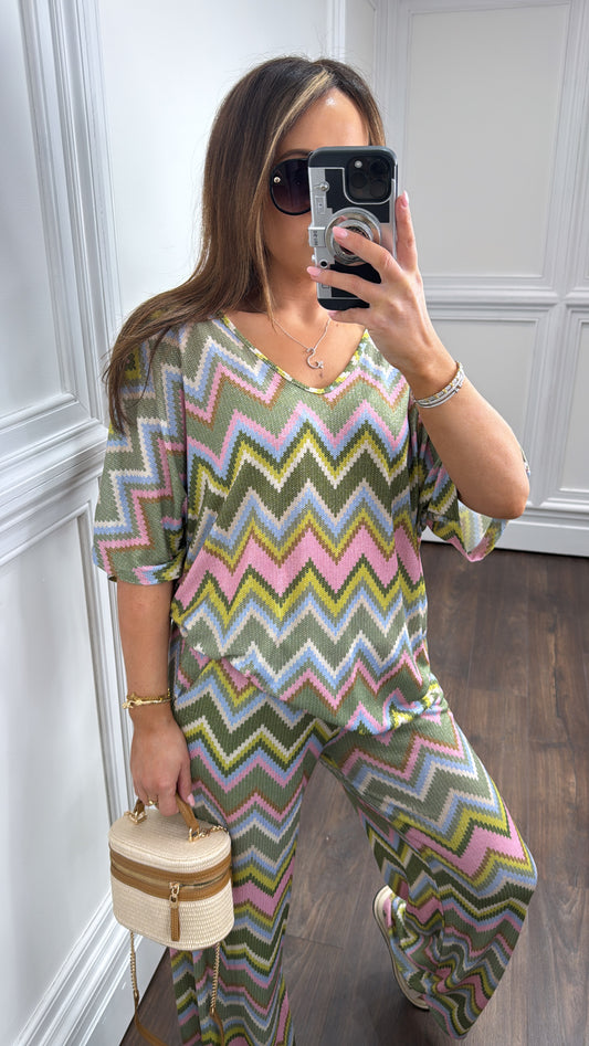 SASHA khaki zig zag print co-ord