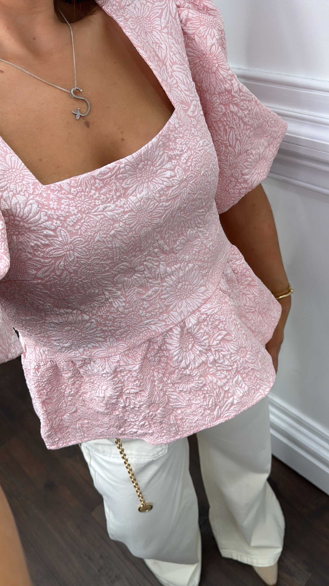 KERI pink floral puff ball sleeve top