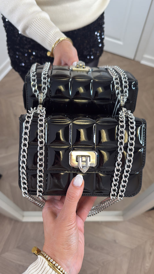 JESSICA black pvc quilted box bag
