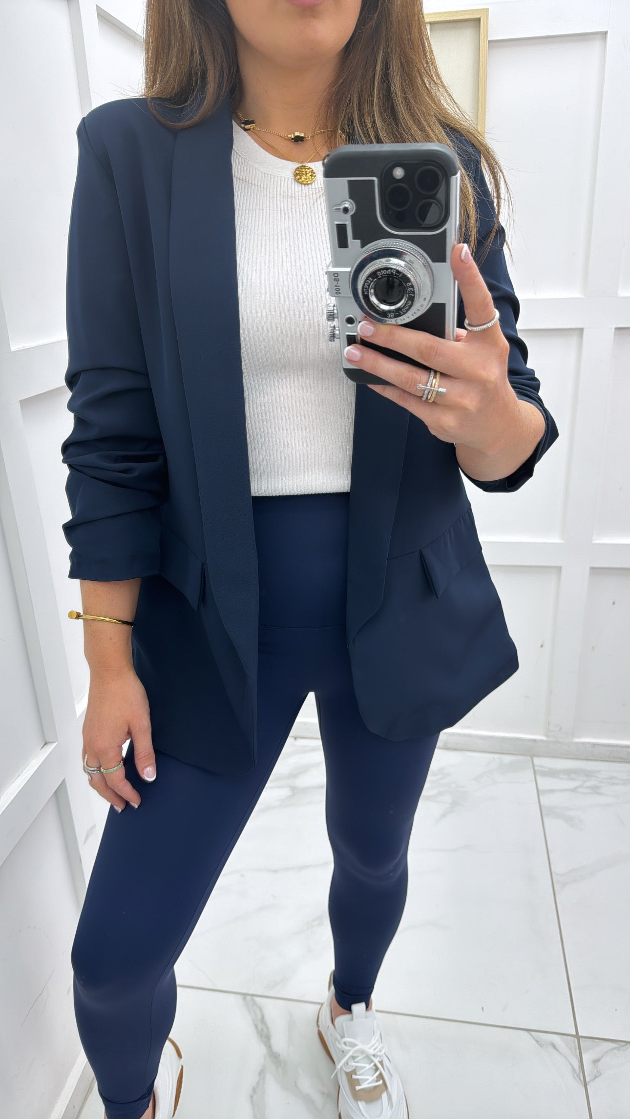 LOUISA navy ruched sleeve blazer