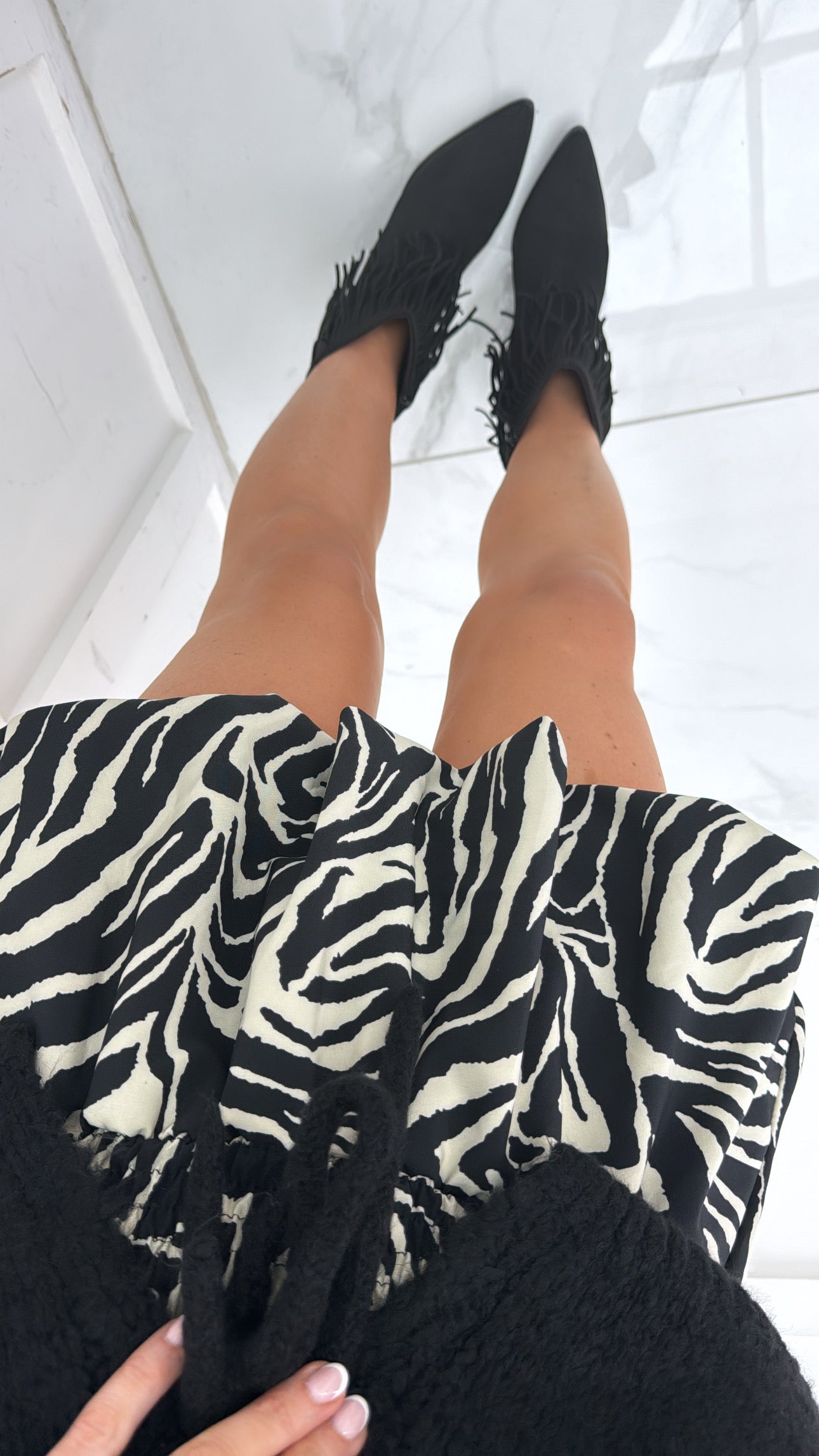 SASHA zebra print puffball mini skirt