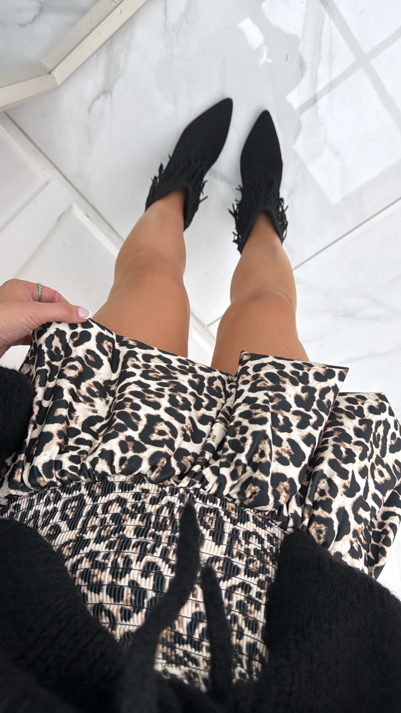 FREYA leopard print puffball mini skirt with shirred waist