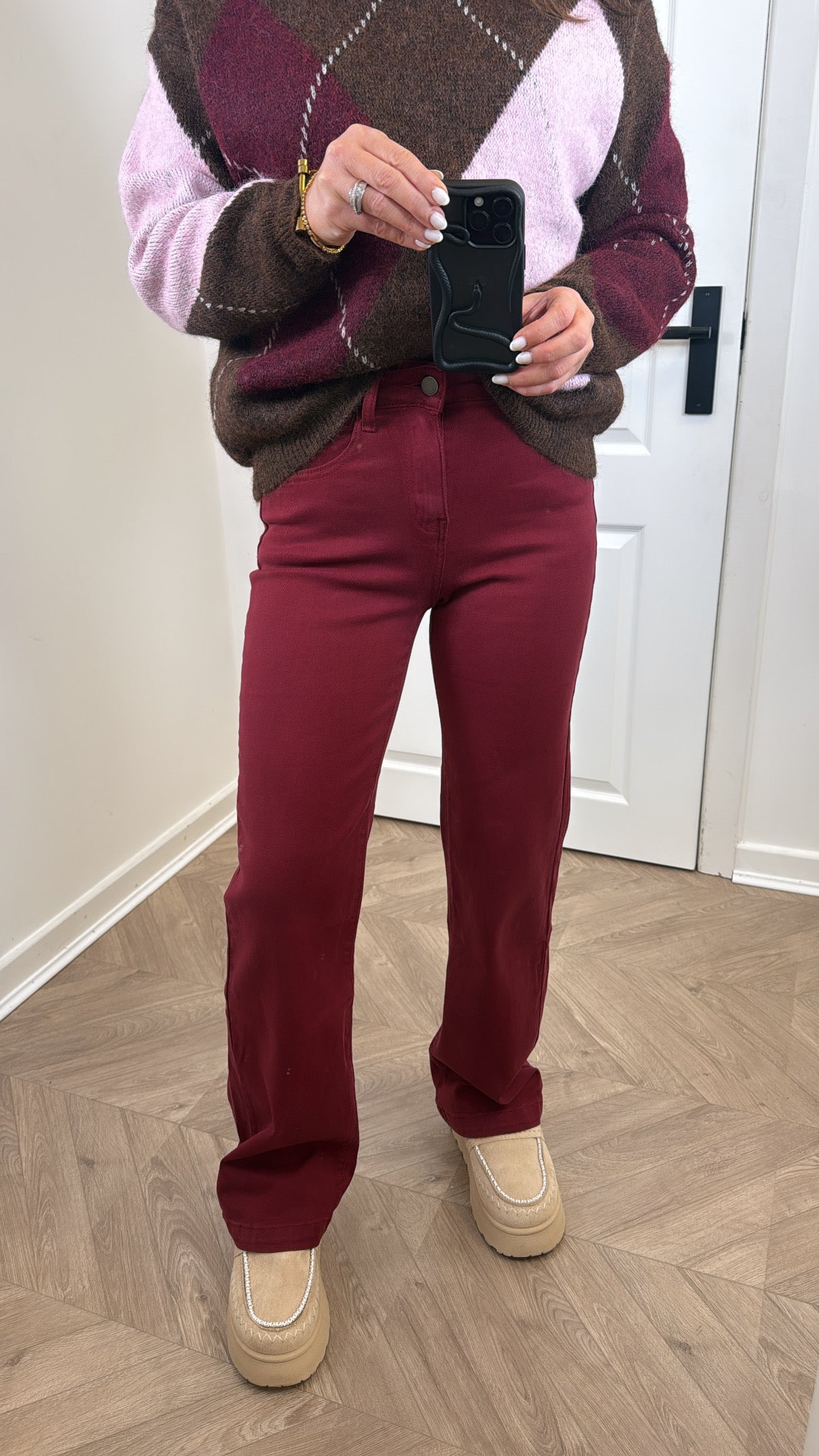 NATALIE burgundy stretchy dad jeans