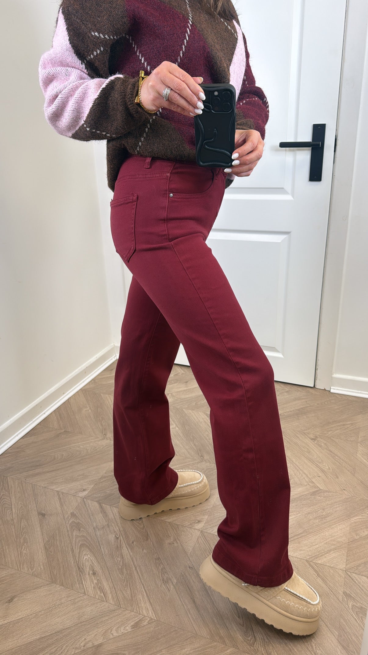 NATALIE burgundy stretchy dad jeans