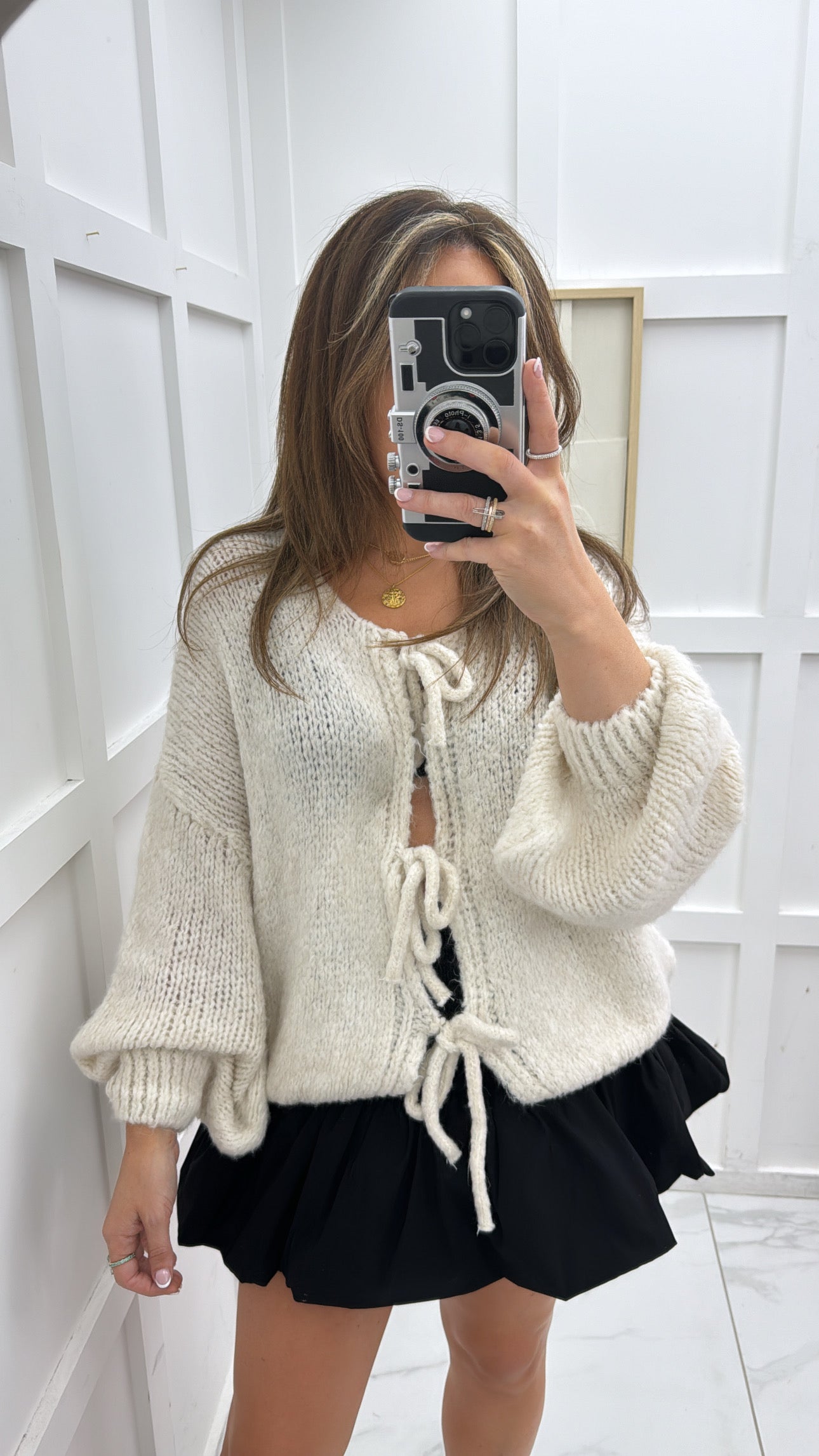 POLLY cream soft knit tie up cardigan