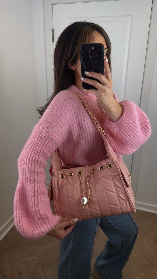 LILY pink faux leather shoulder bag with chain detail