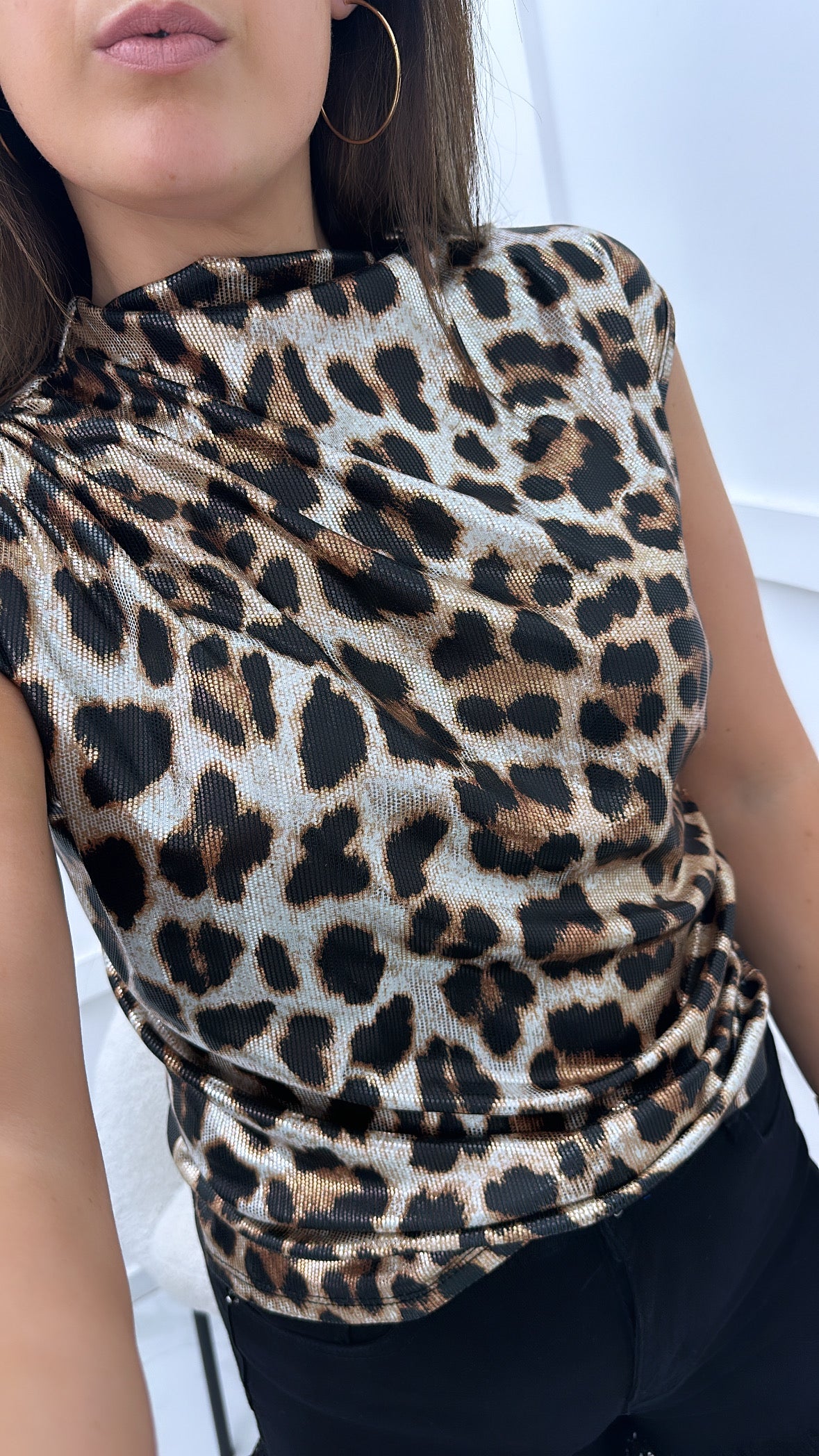 YASMINE leopard print metallic sleeveless top