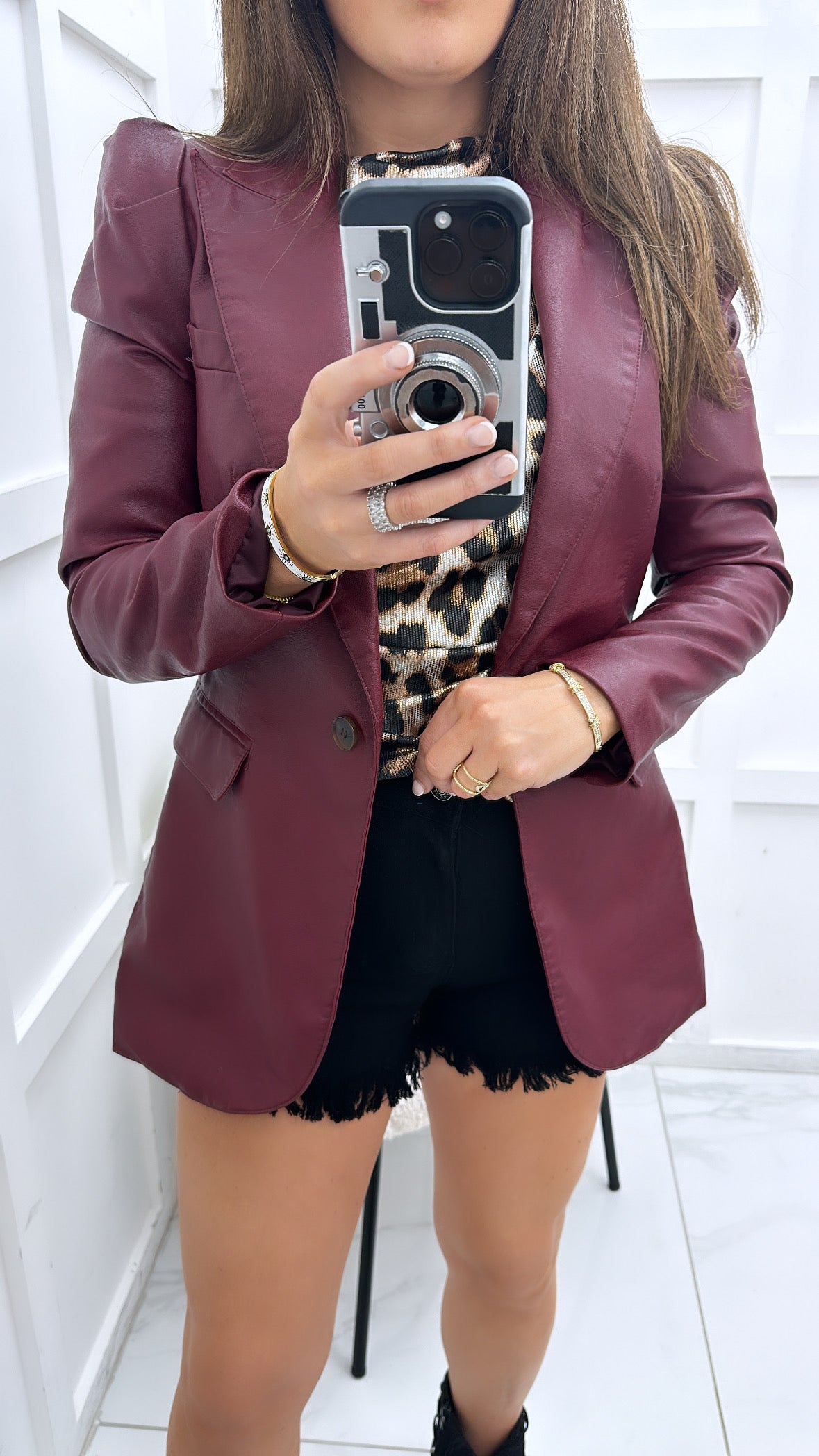 AMY wine leather look blazer