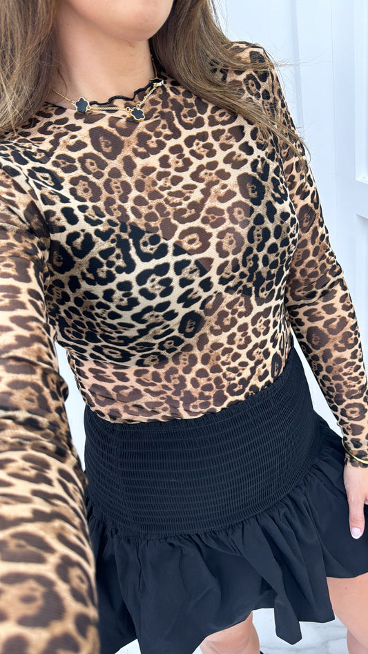 ELIZA leopard print mesh bodysuit