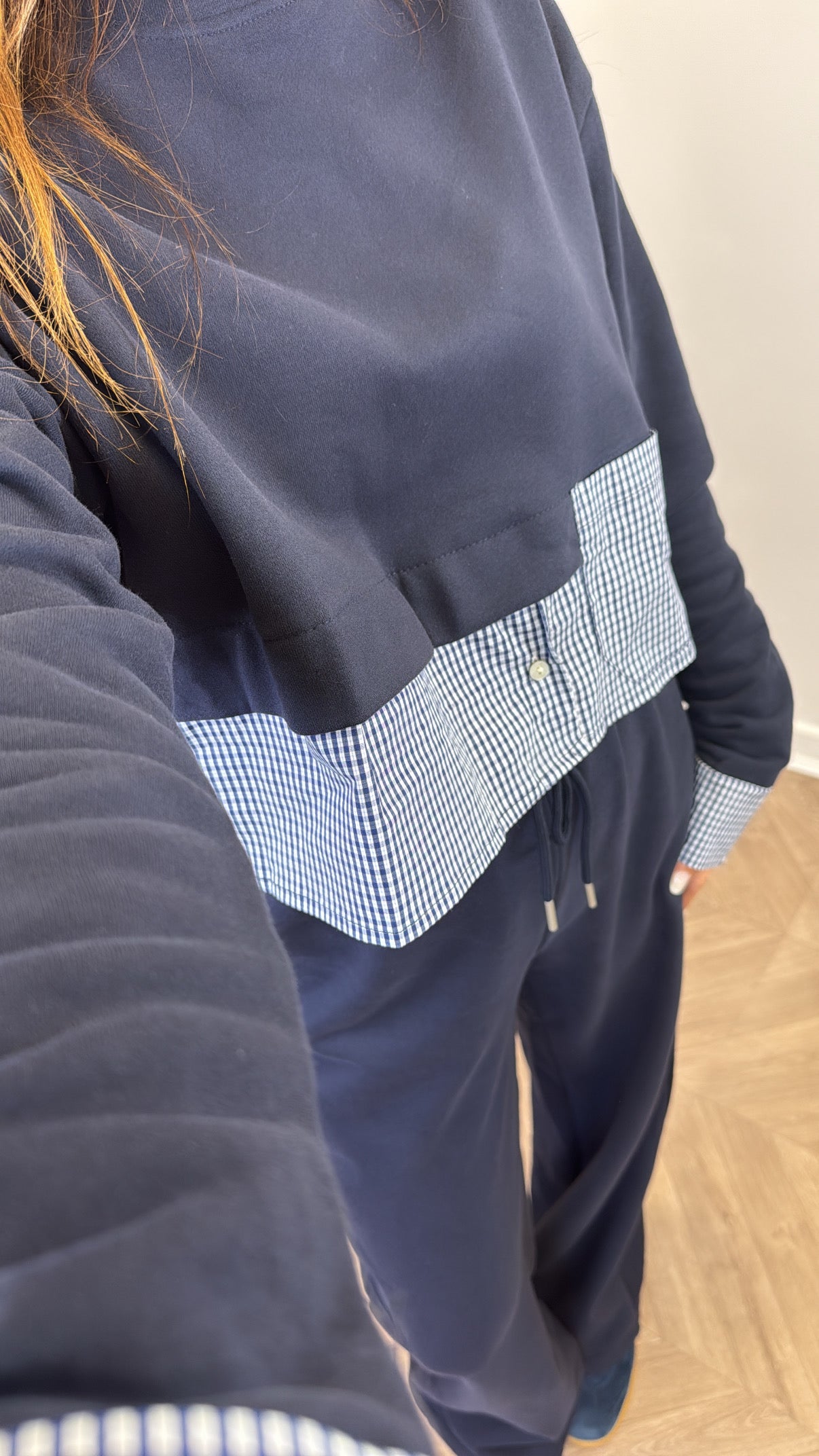 ELLA navy check detail top and trousers tracksuit