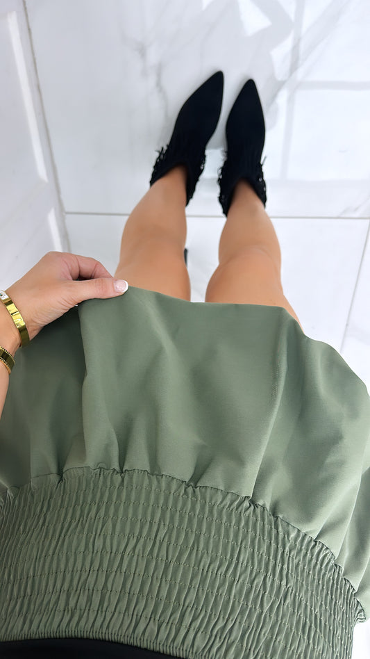 ALIYAH khaki puffball mini skirt