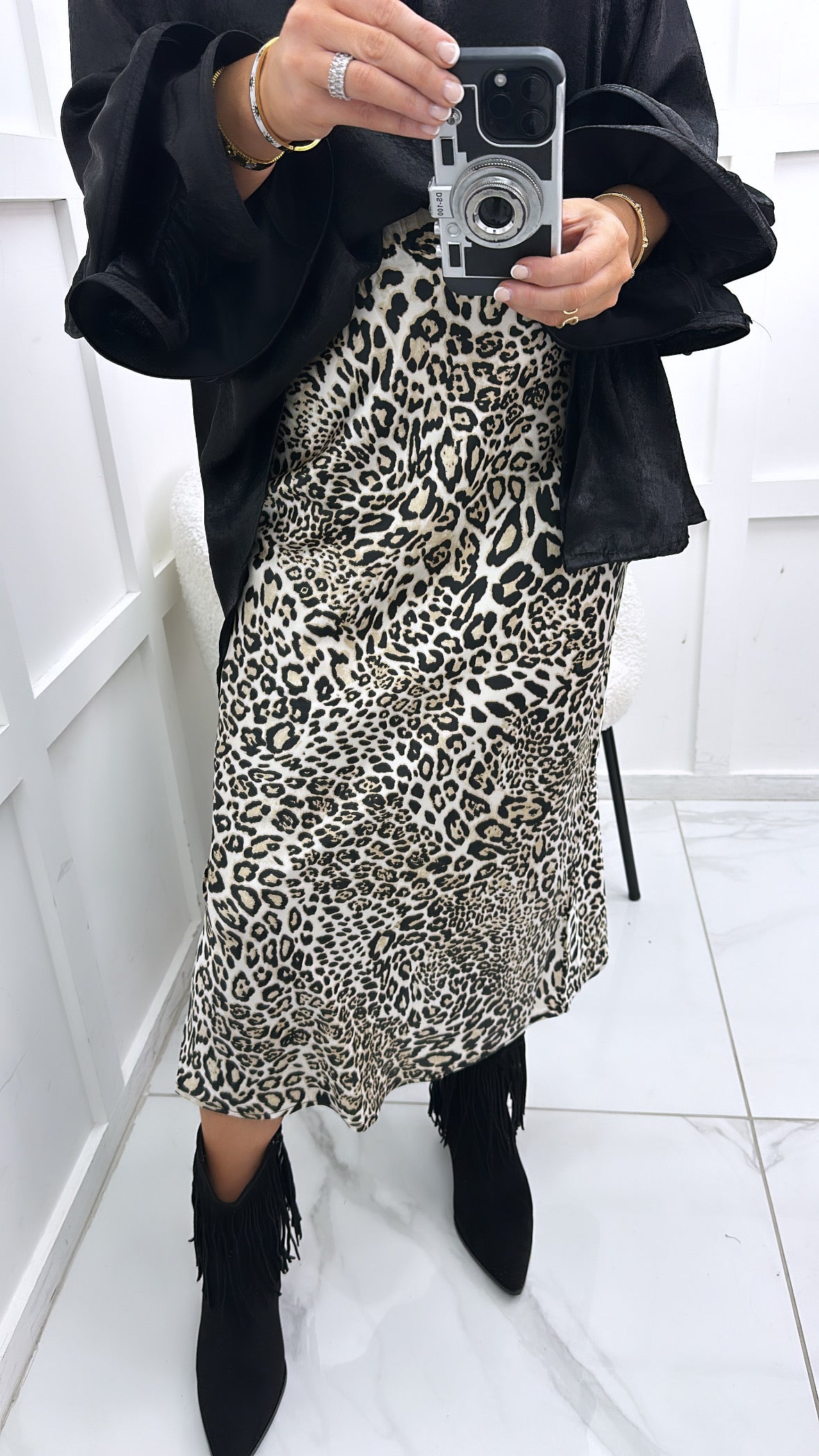 DEENA leopard print midi skirt