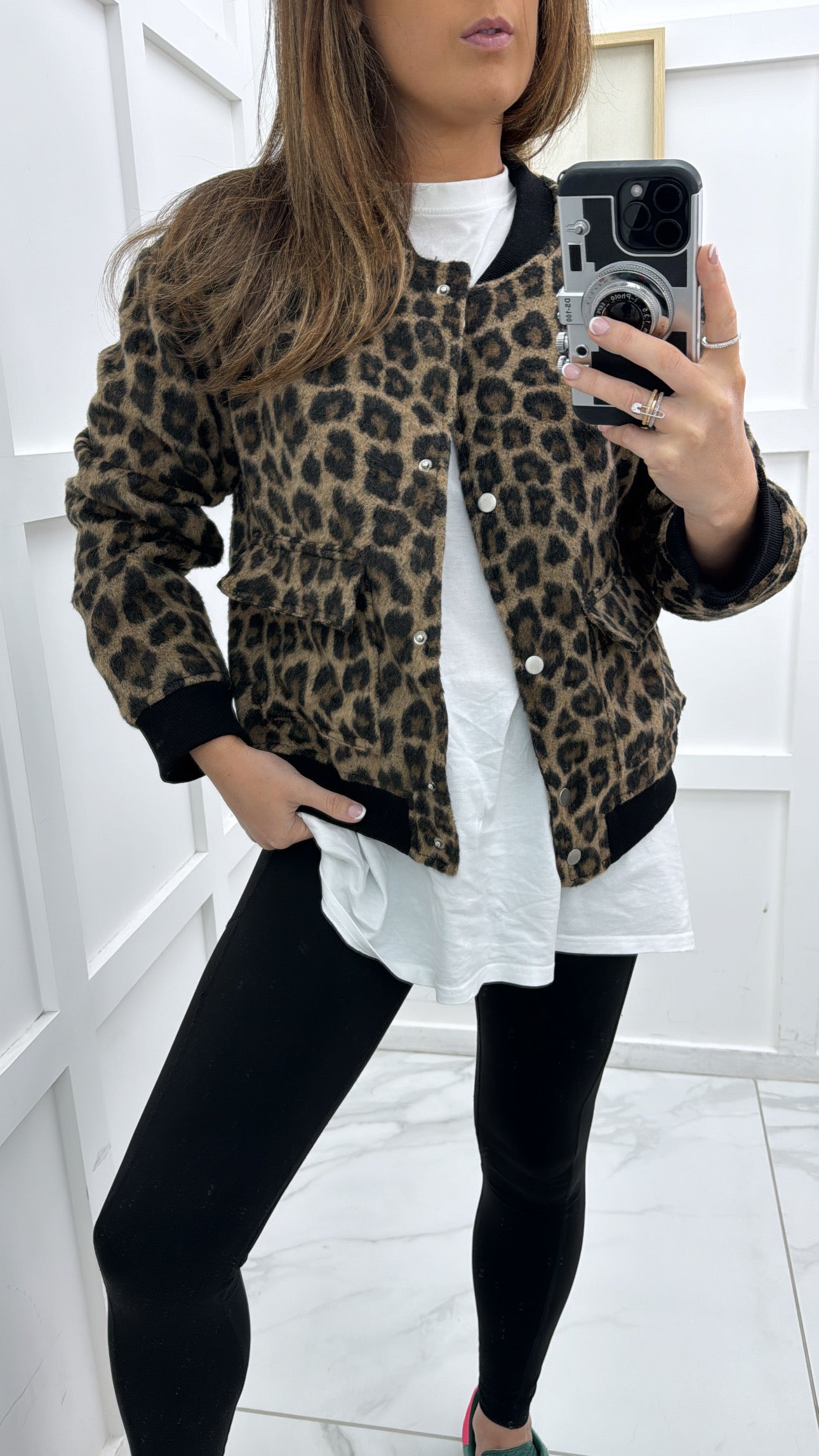 HARPER brown leopard print super soft bomber jacker