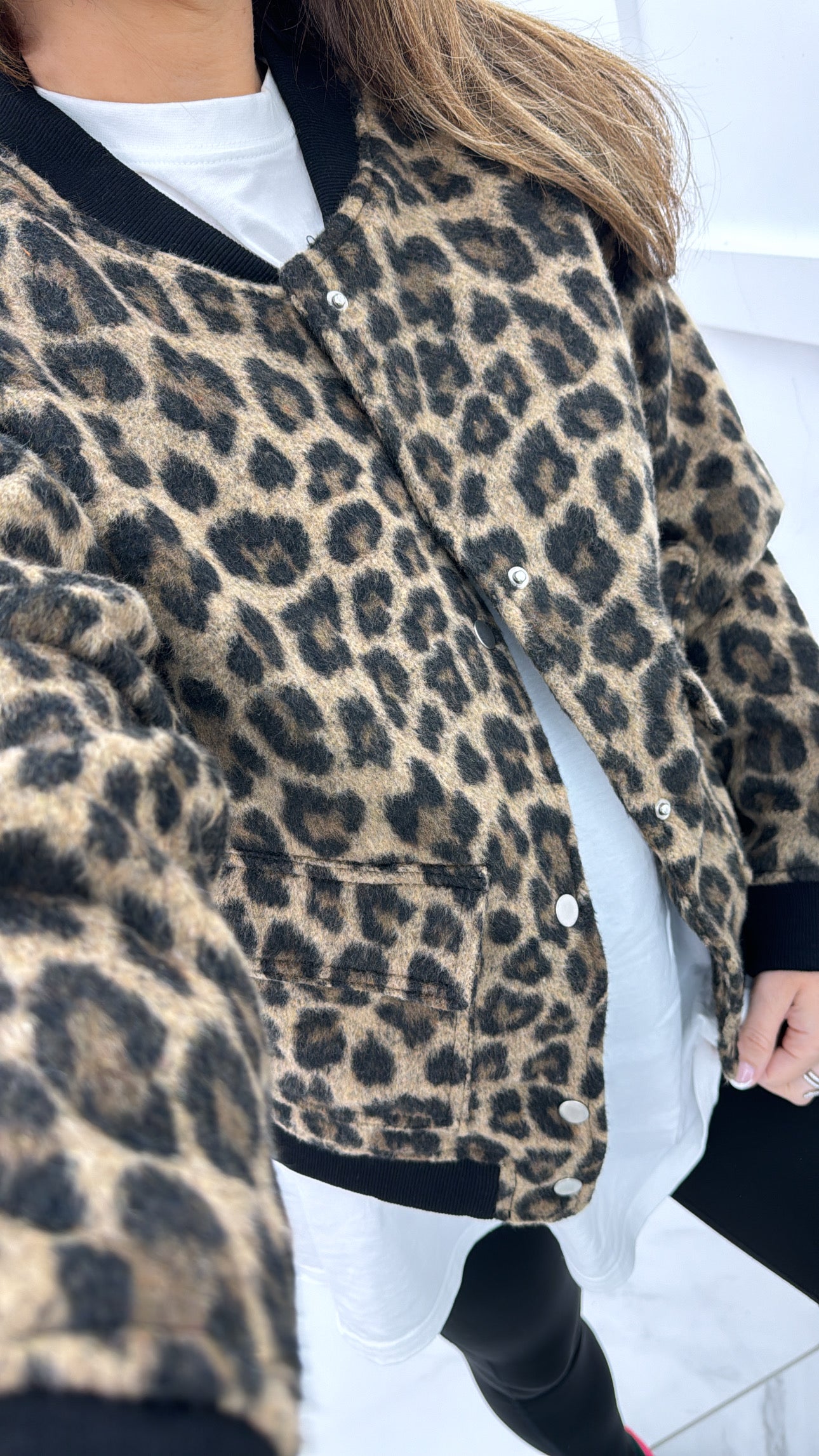 HARPER brown leopard print super soft bomber jacker