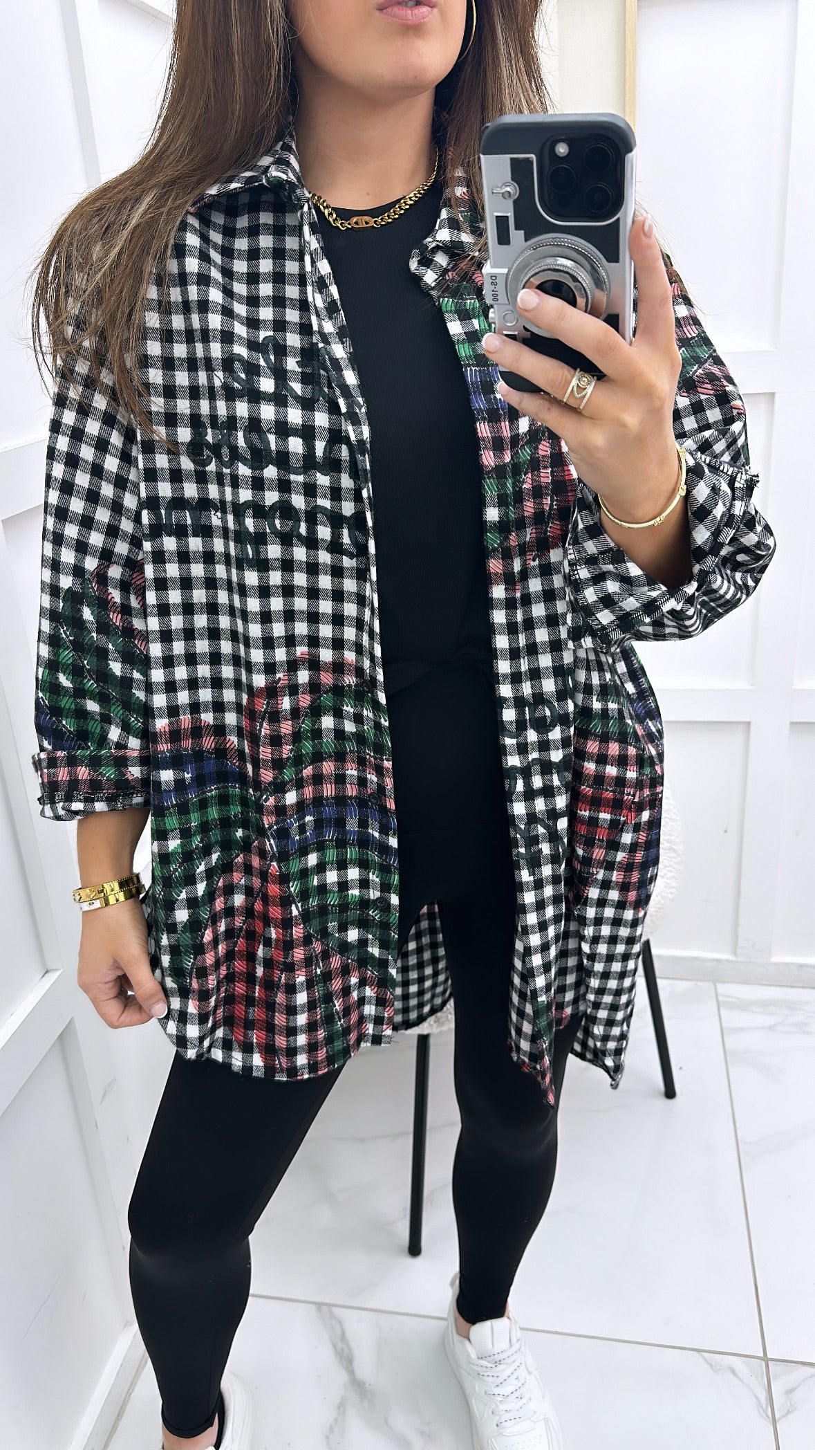 MACY black and white check longline oversized shirt