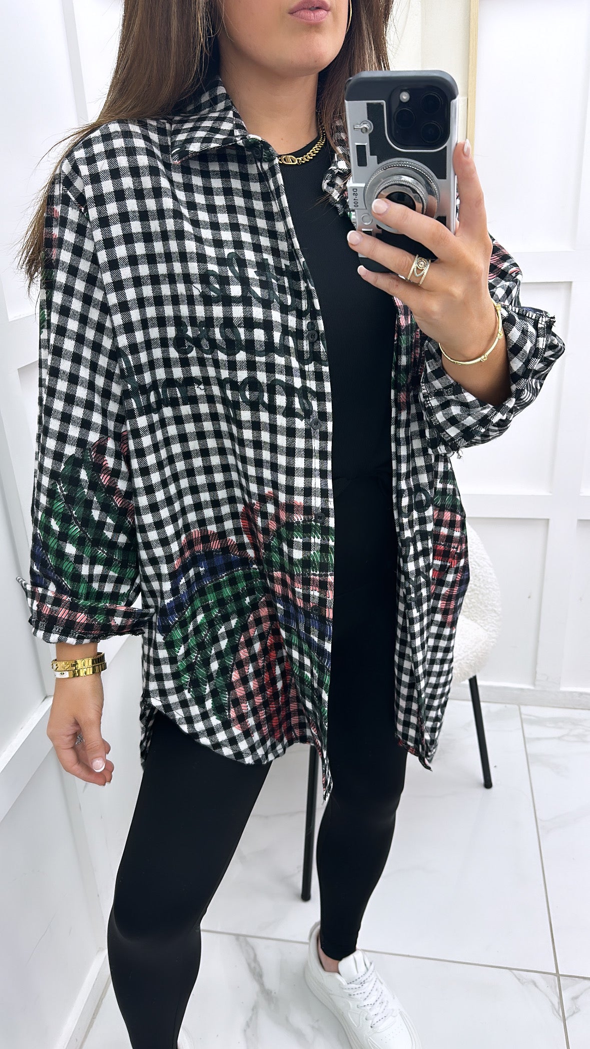 MACY black and white check longline oversized shirt