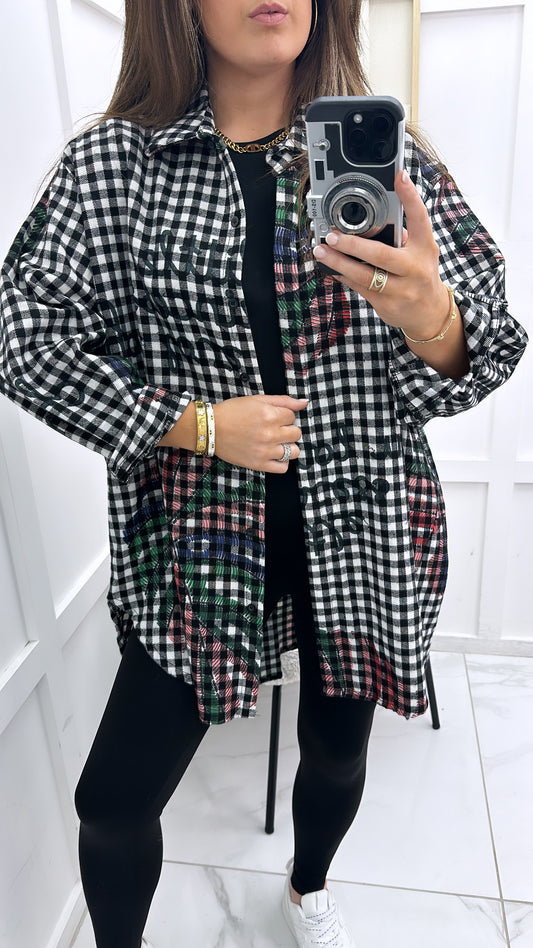 MACY black and white check longline oversized shirt