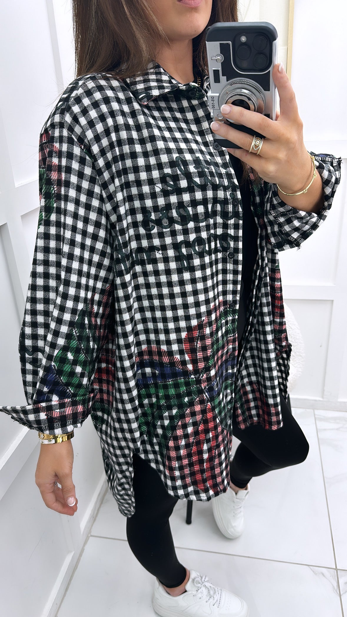 MACY black and white check longline oversized shirt