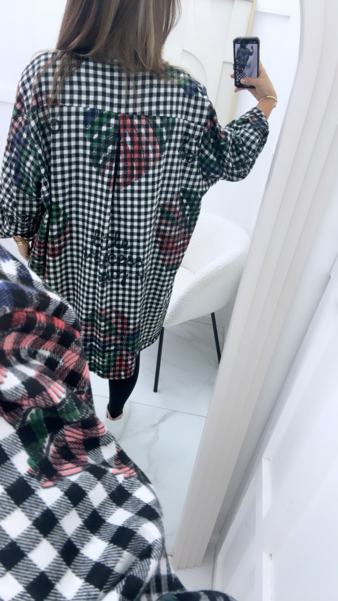 MACY black and white check longline oversized shirt