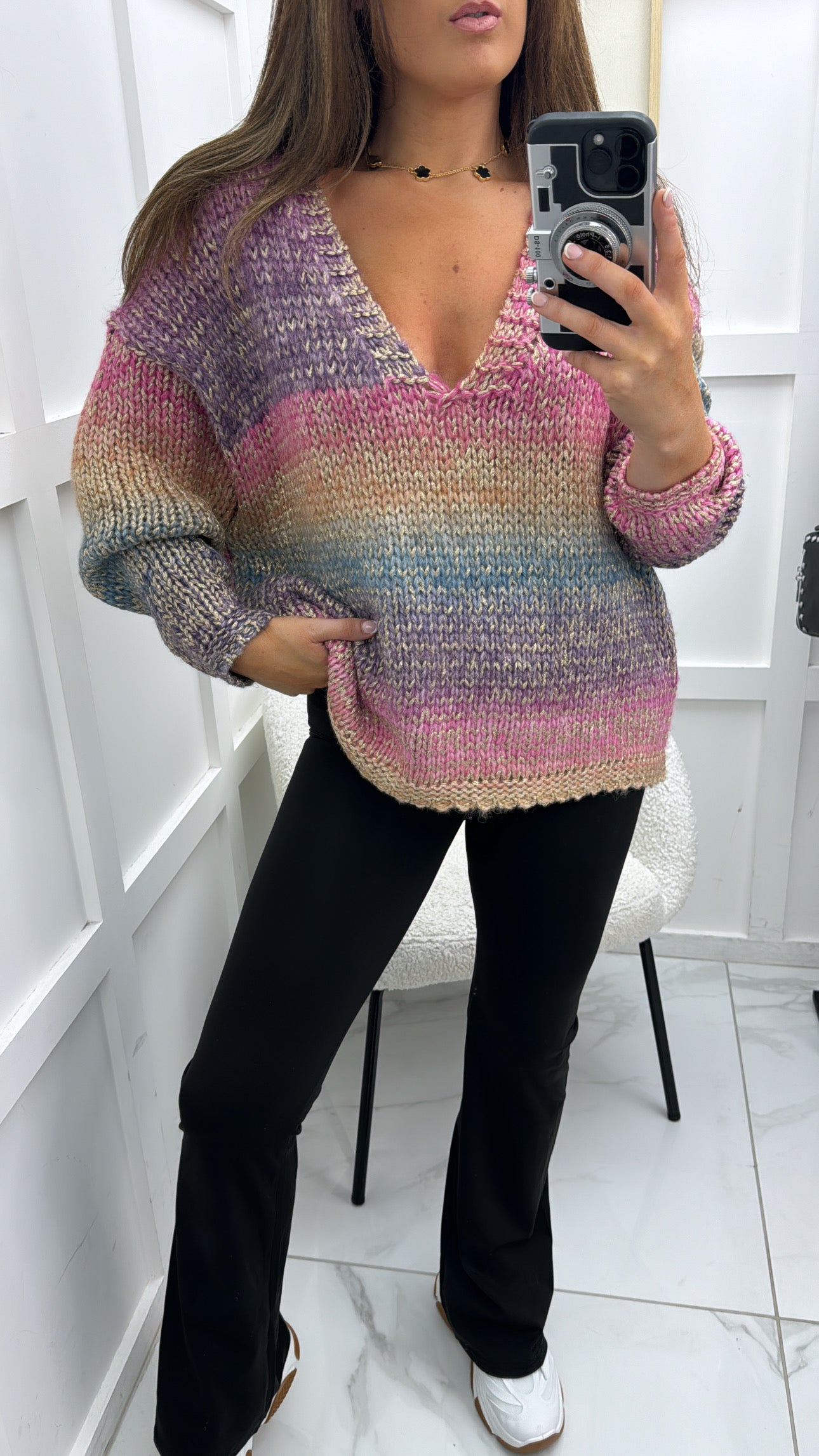 ALISON multi colour chunky knit v-neck jumper